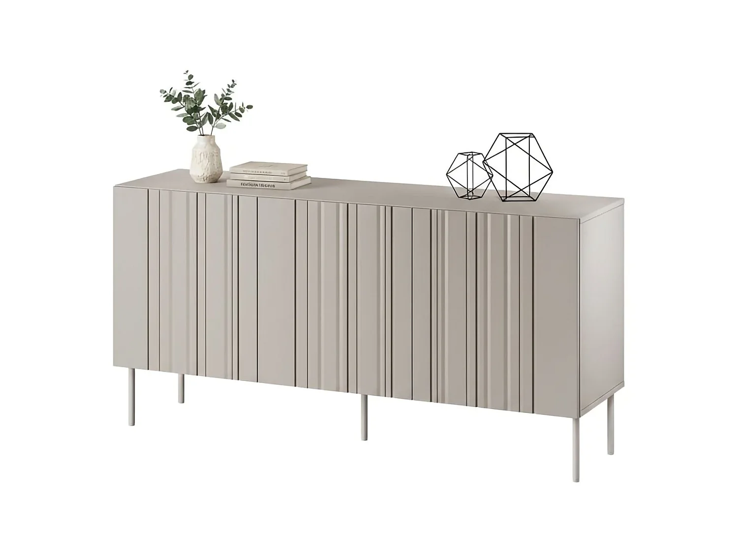 Dressoir Torres, één legplank, 151x42x75h cm beige, 3 deuren, 3 vakken