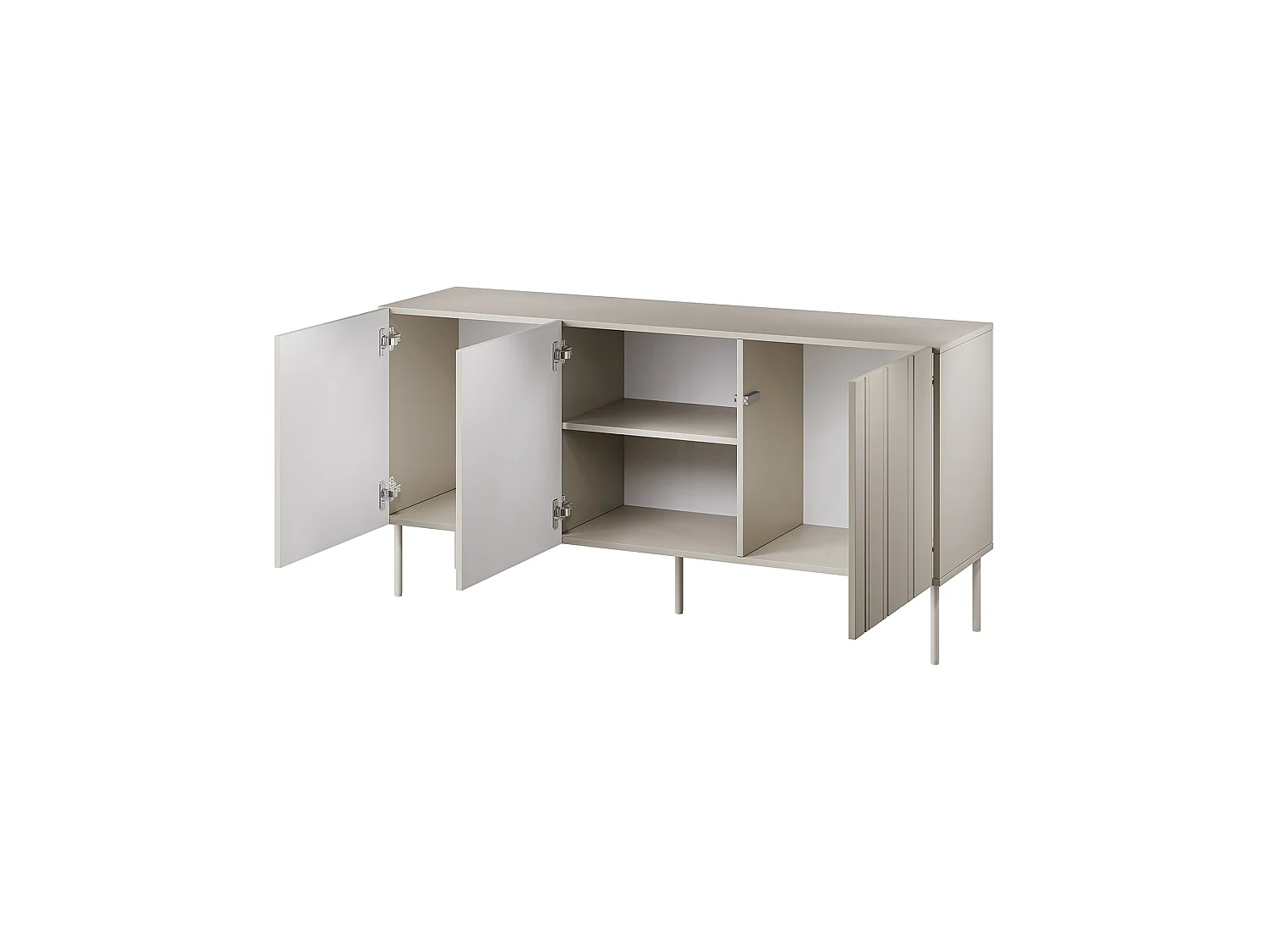 Dressoir Torres, één legplank, 151x42x75h cm beige, 3 deuren, 3 vakken