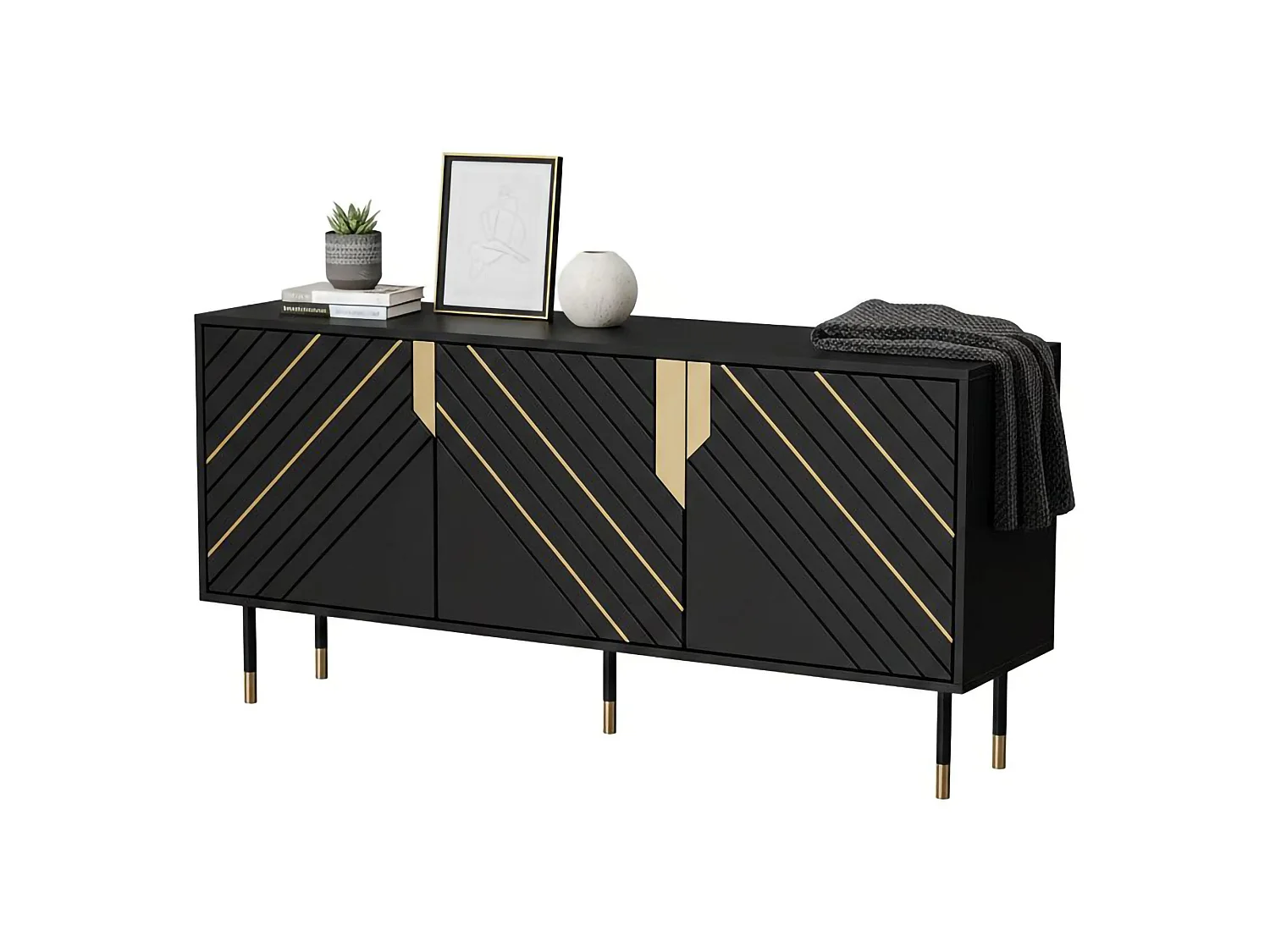 Buffet Hanté, 2 Étages, 40x154x72h cm Noir, Vaisselier