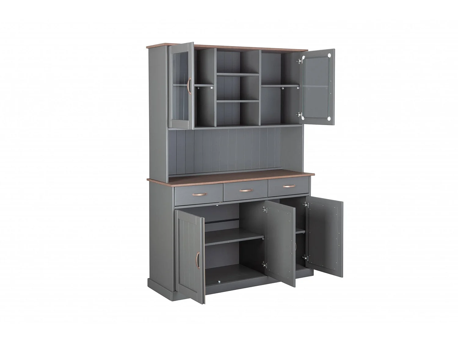 Credenza Castana, 3 Cassetti, 131x45x191h cm Grigio, Madia, 6 Ripiani, Apertura Battente, Scorrevole