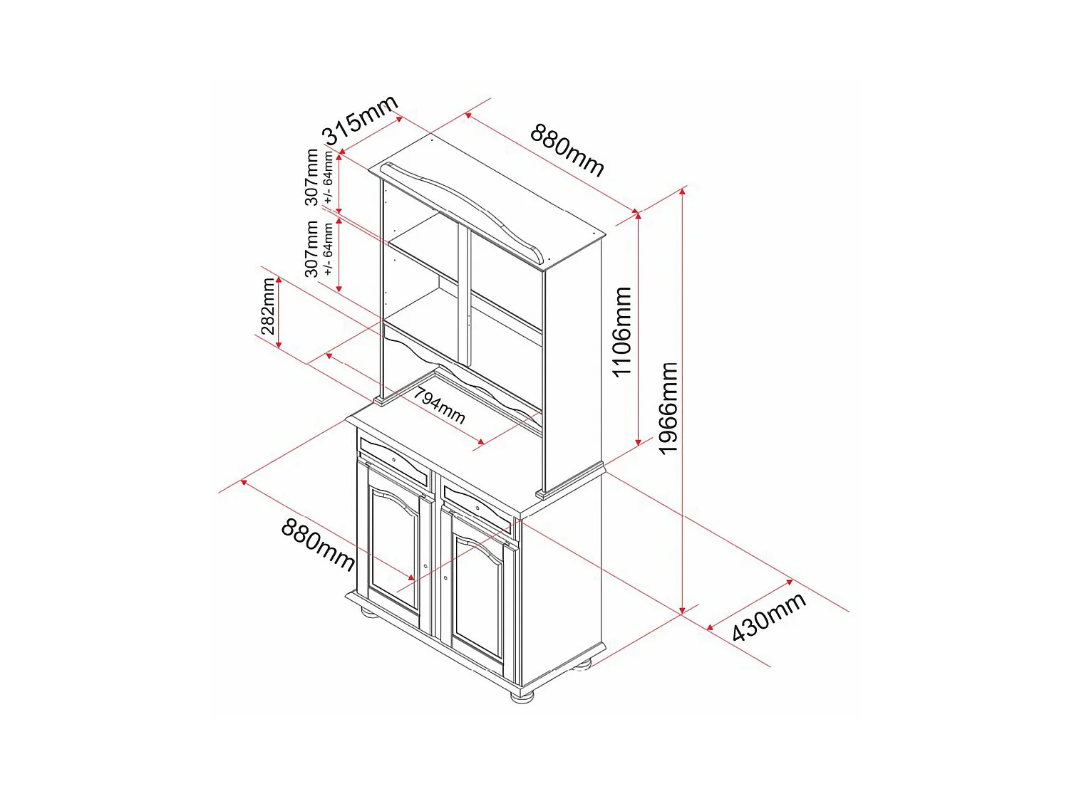 Dressoir Vierkanten, 1 lade, 88x32x198h cm eikenbruin, buffetkast, 2 legplanken, draaideur, schuifdeur