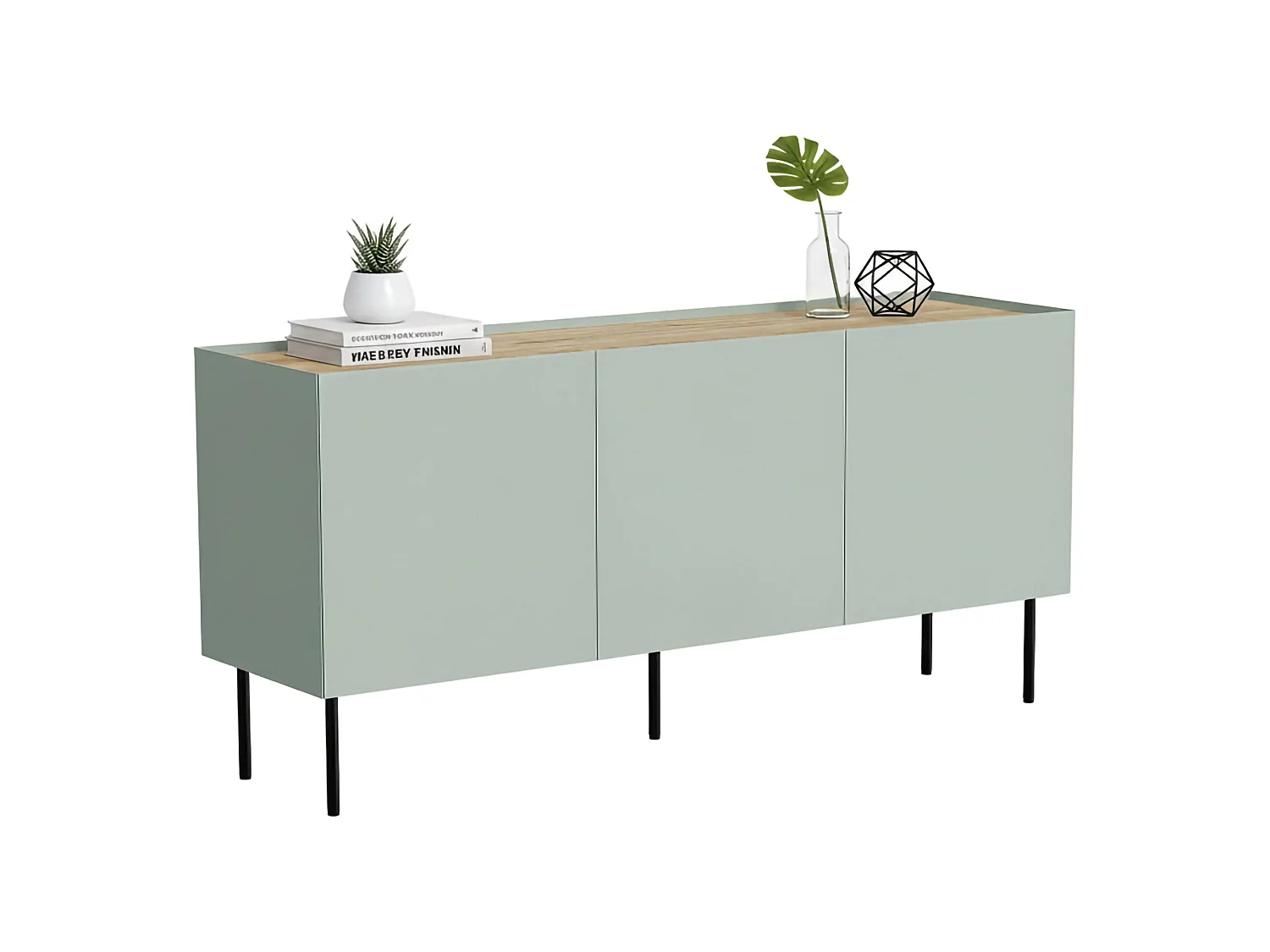 Dressoir Verrone, één legplank, 150x40x70h cm groen, buffetkast, 3 vakken, 3 deuren