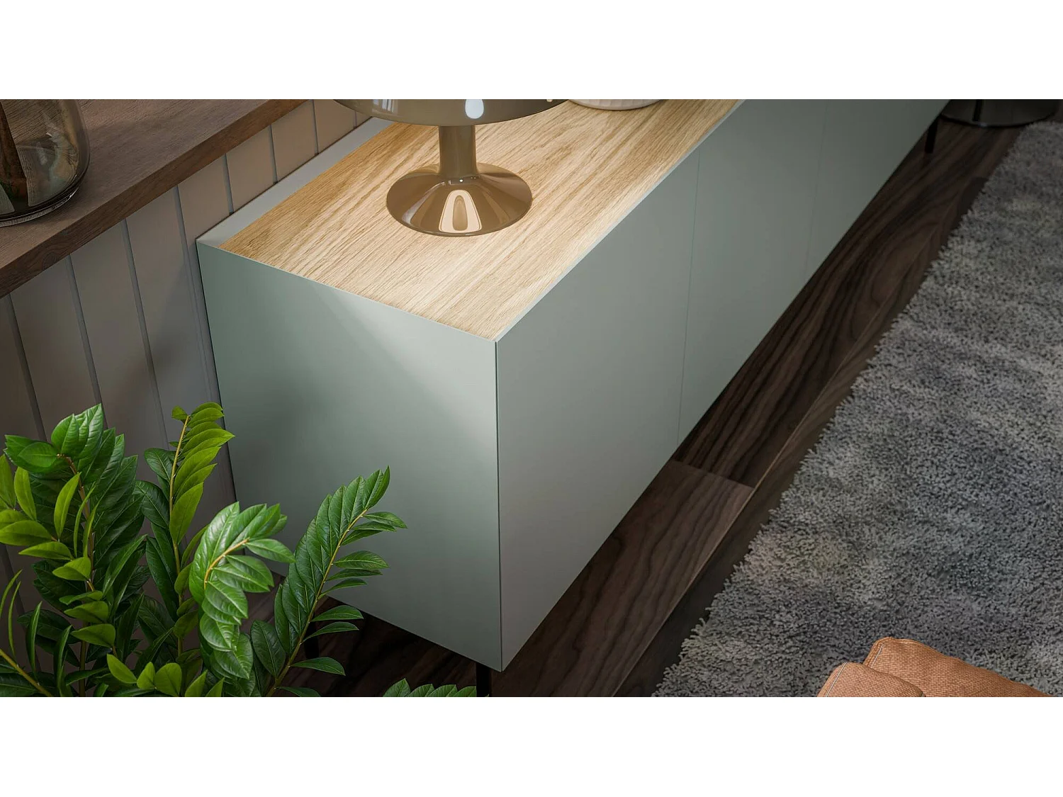 Dressoir Verrone, één legplank, 150x40x70h cm groen, buffetkast, 3 vakken, 3 deuren