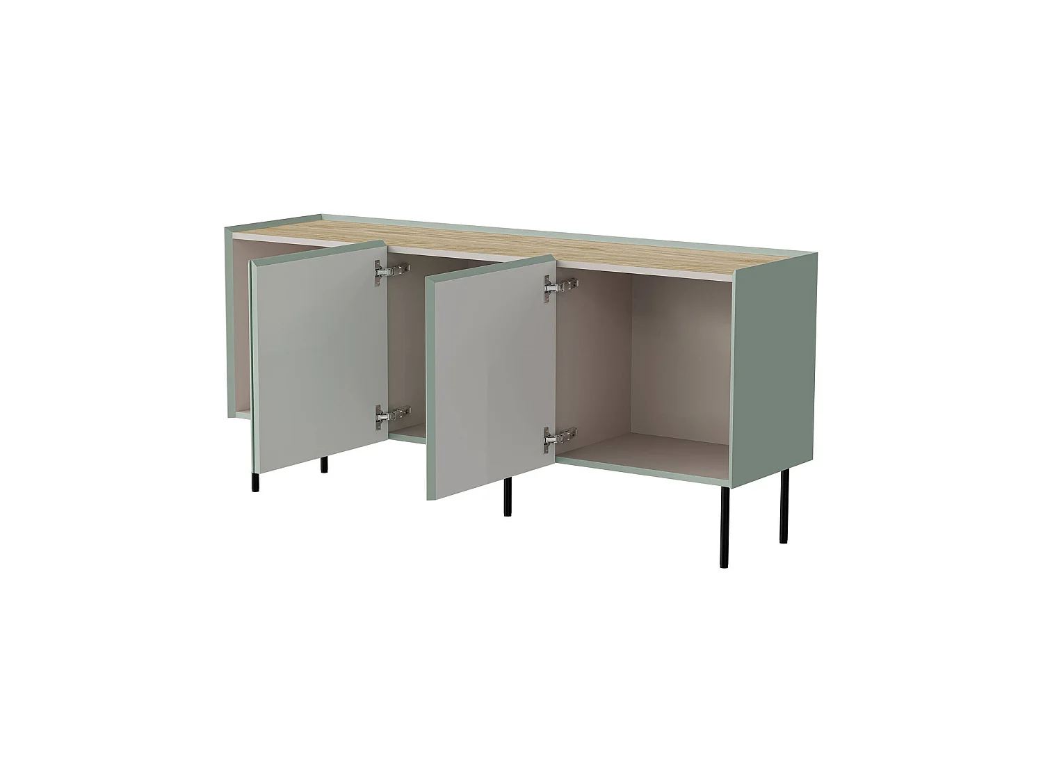 Dressoir Verrone, één legplank, 150x40x70h cm groen, buffetkast, 3 vakken, 3 deuren