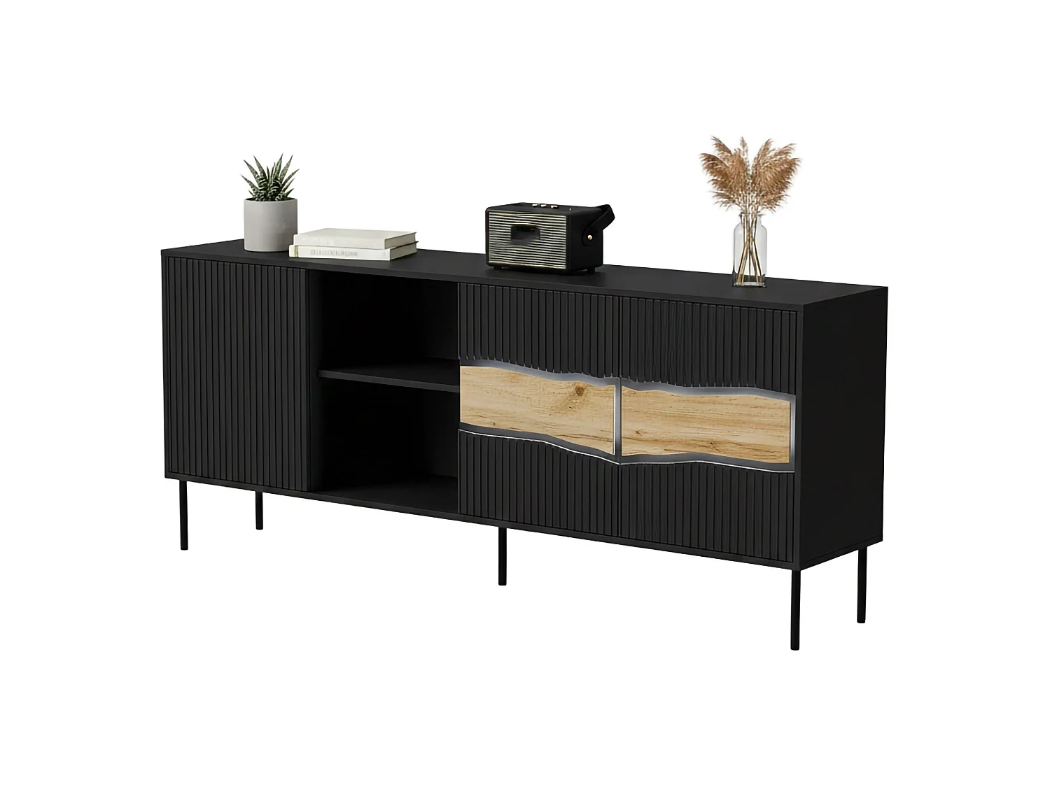 Buffet Viseu, une étagère, 40x190x80h cm noir, Bahut