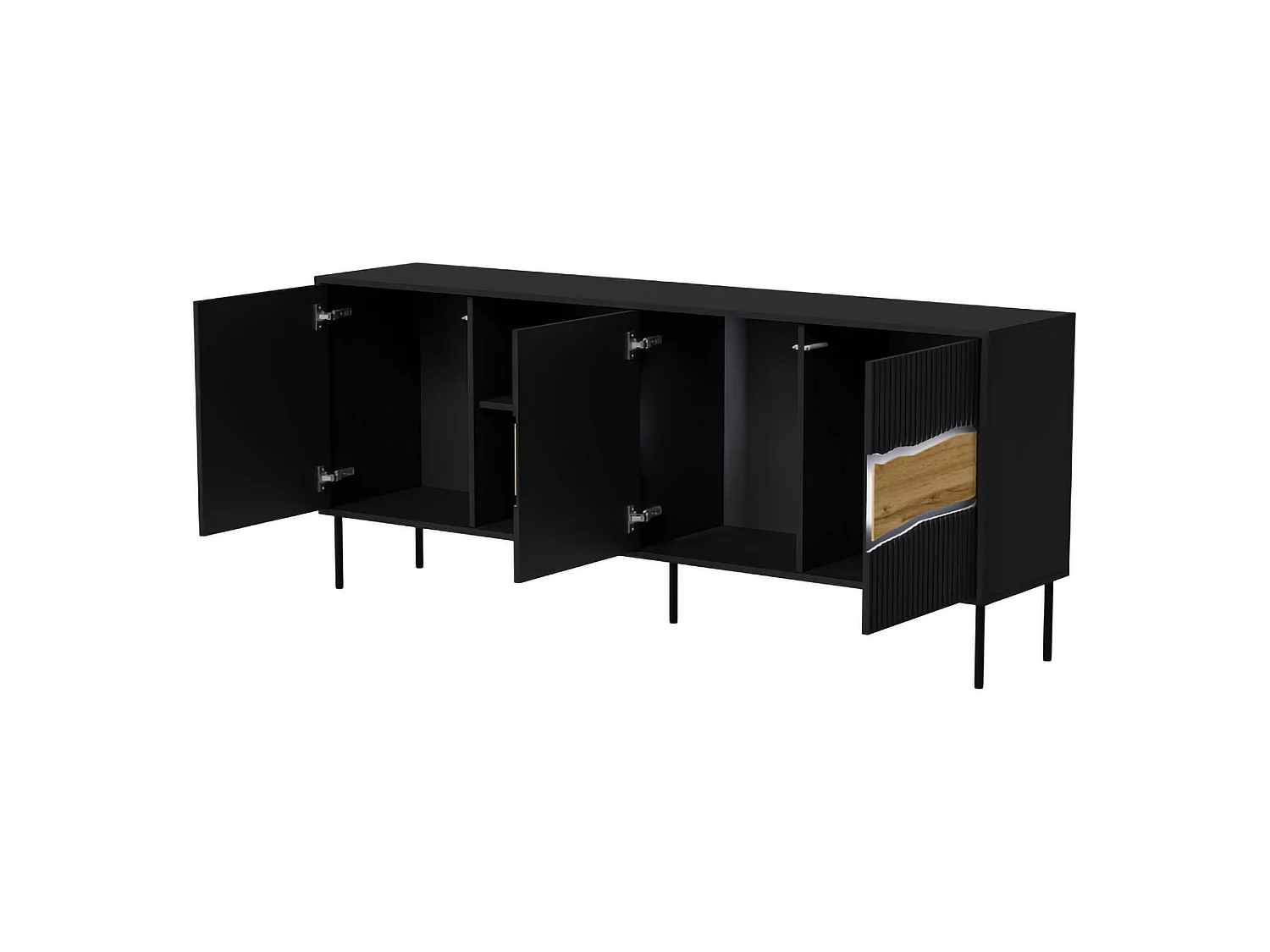 Buffet Viseu, une étagère, 40x190x80h cm noir, Bahut