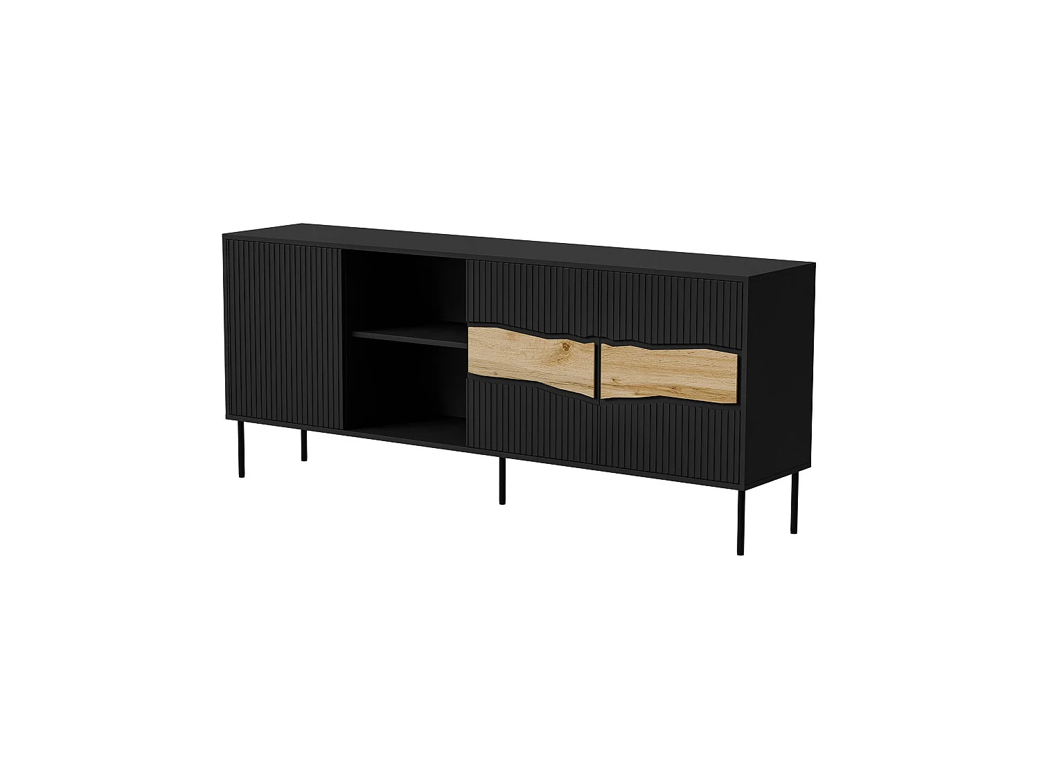Buffet Viseu, une étagère, 40x190x80h cm noir, Bahut