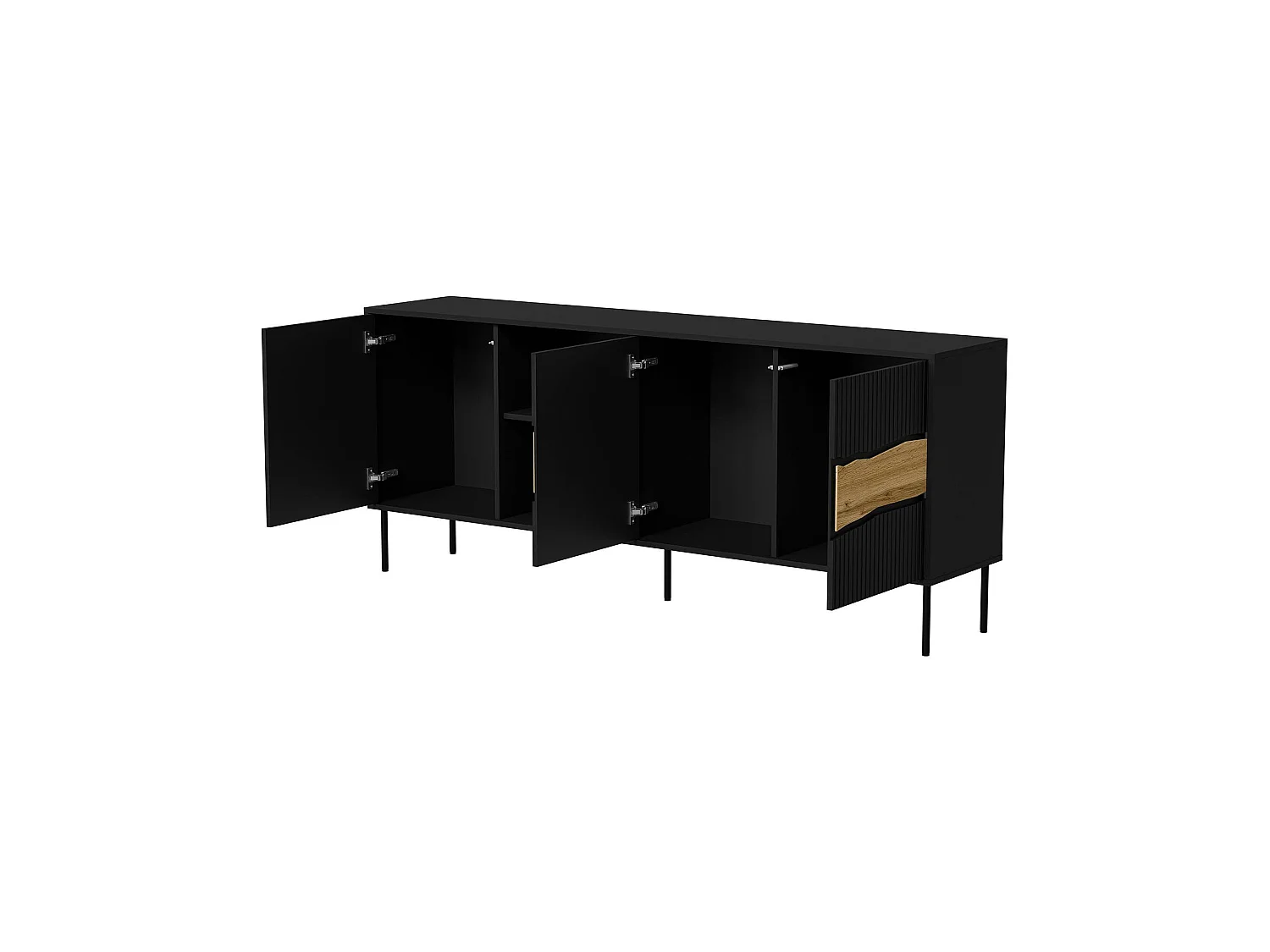 Buffet Viseu, une étagère, 40x190x80h cm noir, Bahut