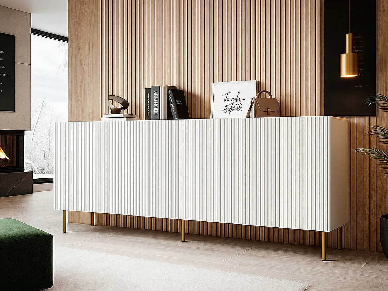 Buffet Cartaxo, tiroirs, 42x200x82h cm blanc, enfilade