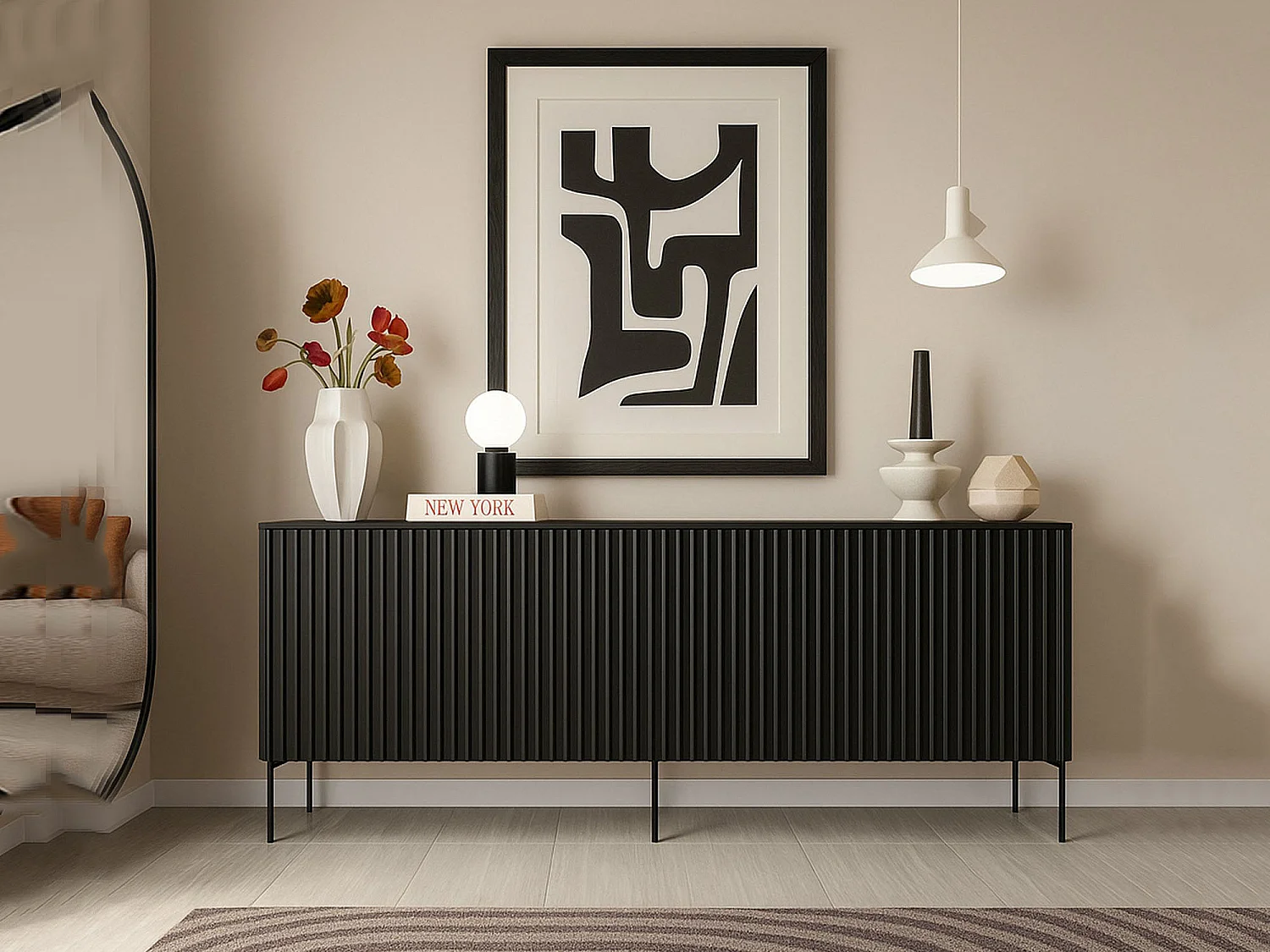 Buffet Anadia, 4 Étagères, 39,6x190x80h cm Noir, Commode