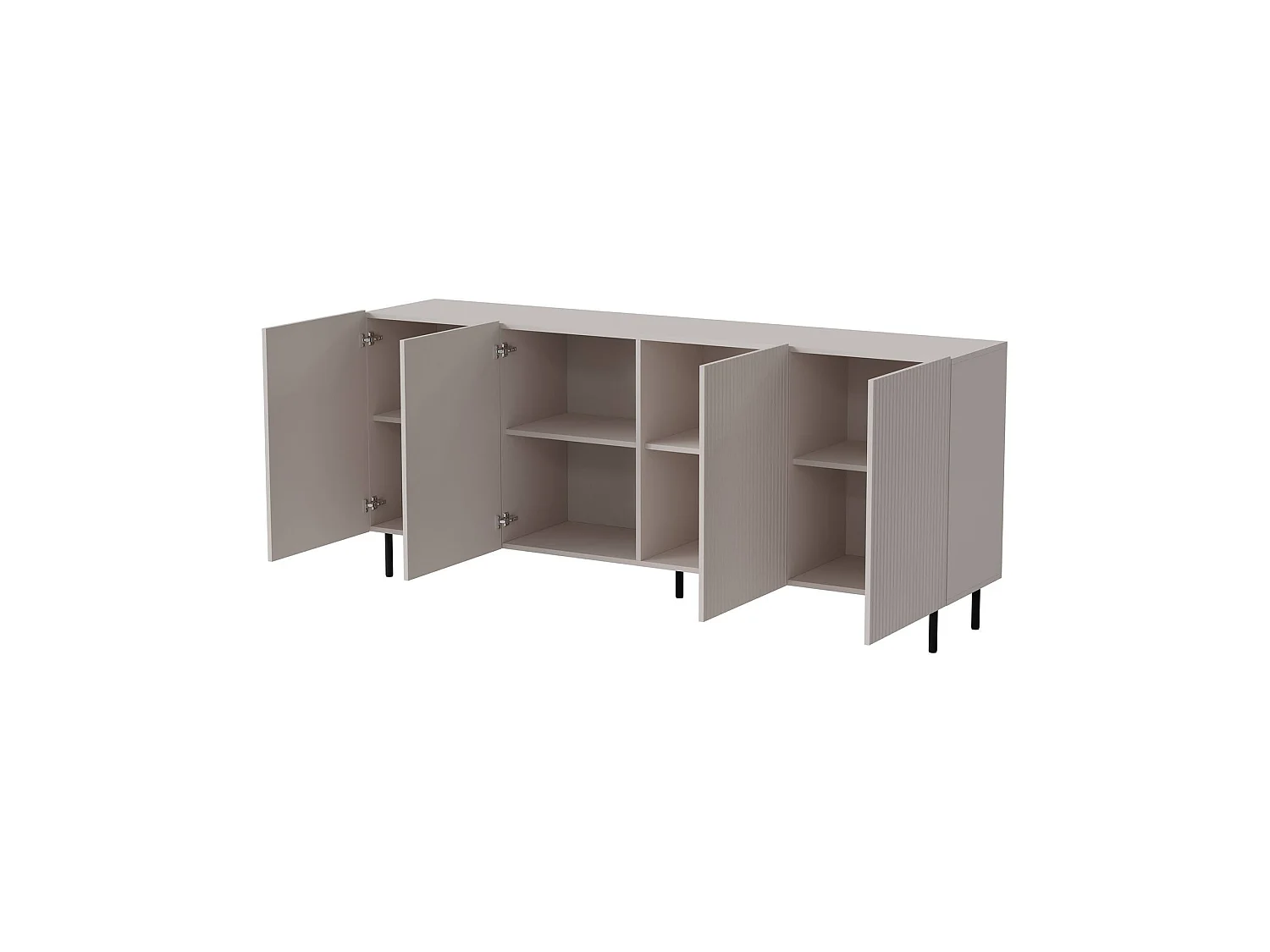 Dressoir Corana, 4 planken, 200x42x82h cm beige, buffetkast, 4 deuren, 8 vakken
