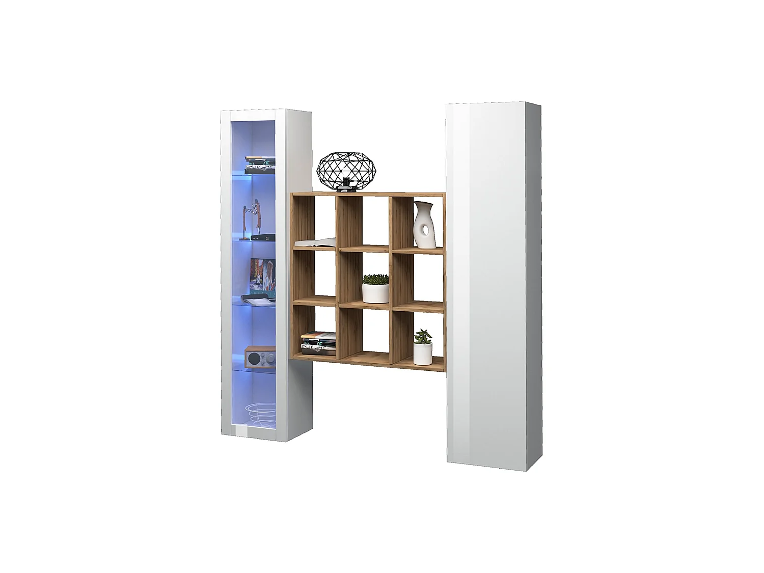 Colonno dressoir, 14 planken, gemaakt in Italië, 40x30x180h cm wit, 2 deuren, 19 vakken