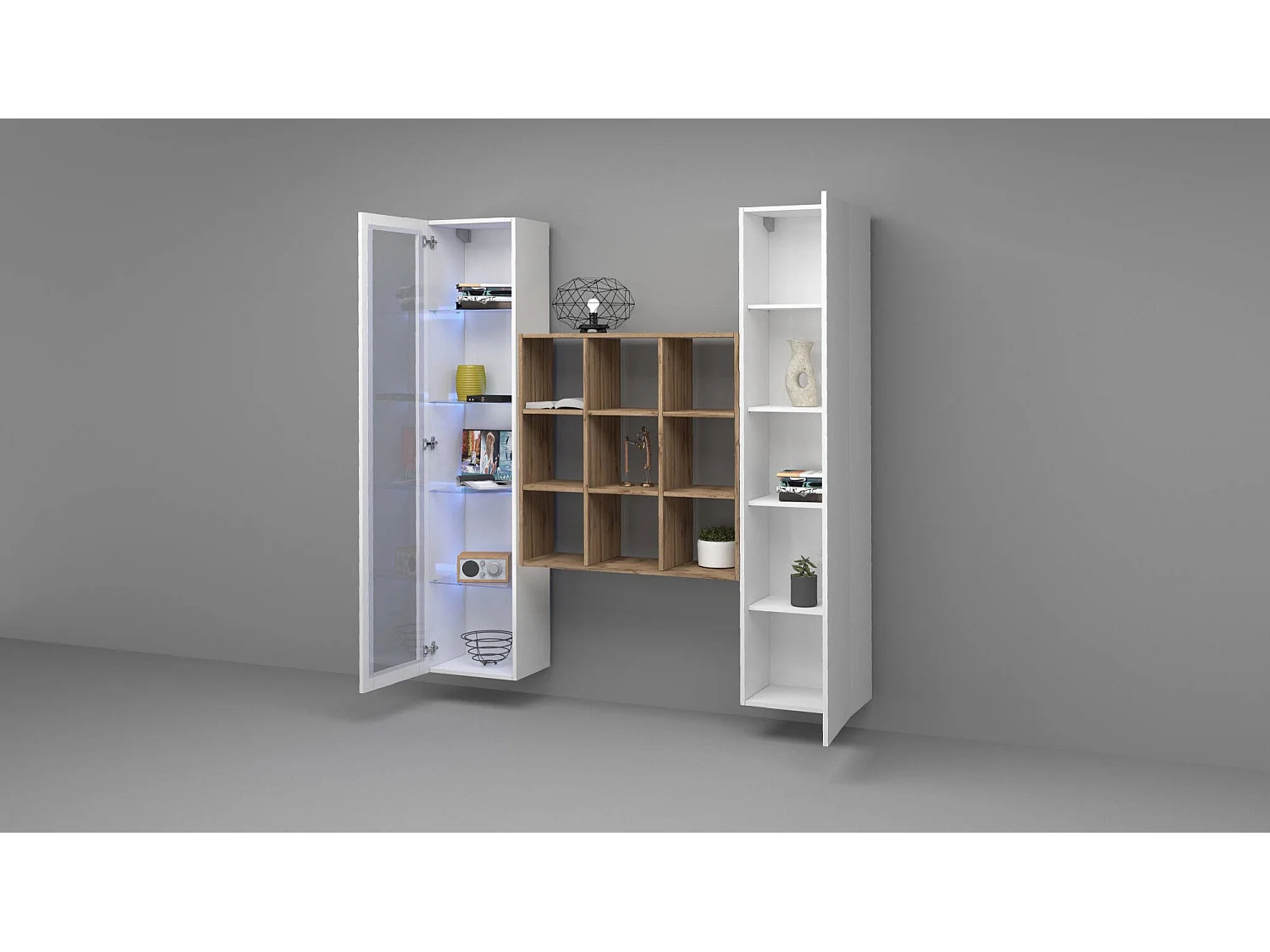 Colonno dressoir, 14 planken, gemaakt in Italië, 40x30x180h cm wit, 2 deuren, 19 vakken