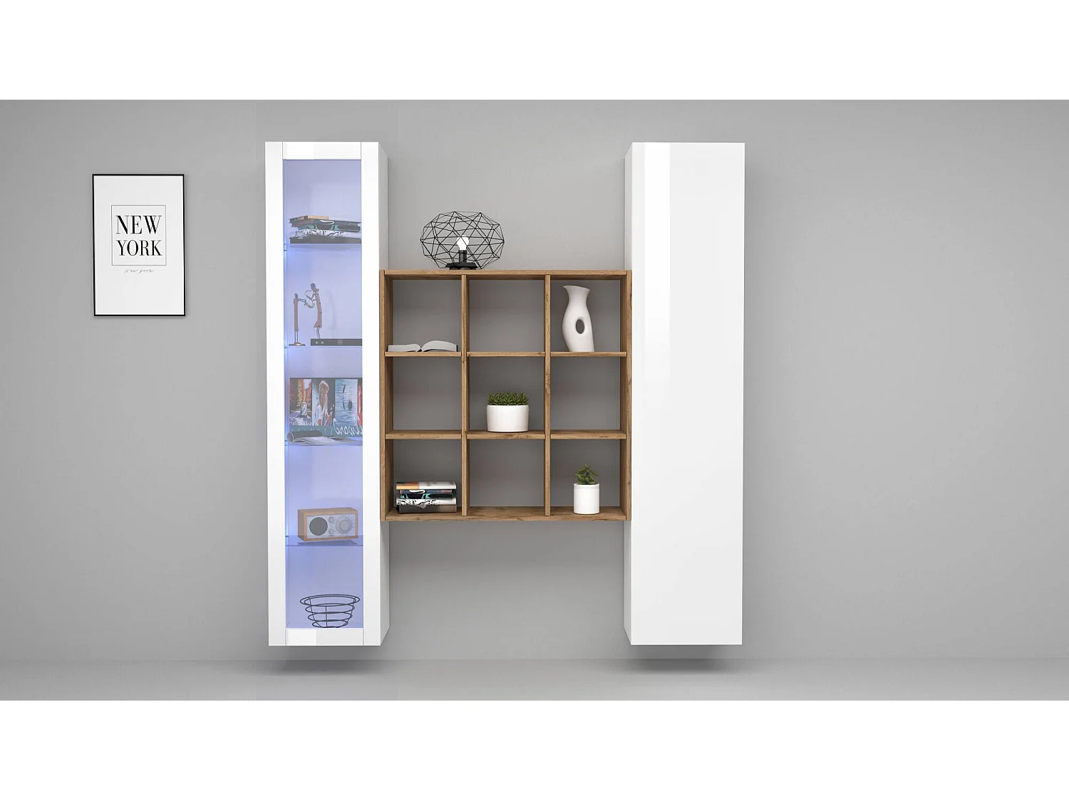 Colonno dressoir, 14 planken, gemaakt in Italië, 40x30x180h cm wit, 2 deuren, 19 vakken