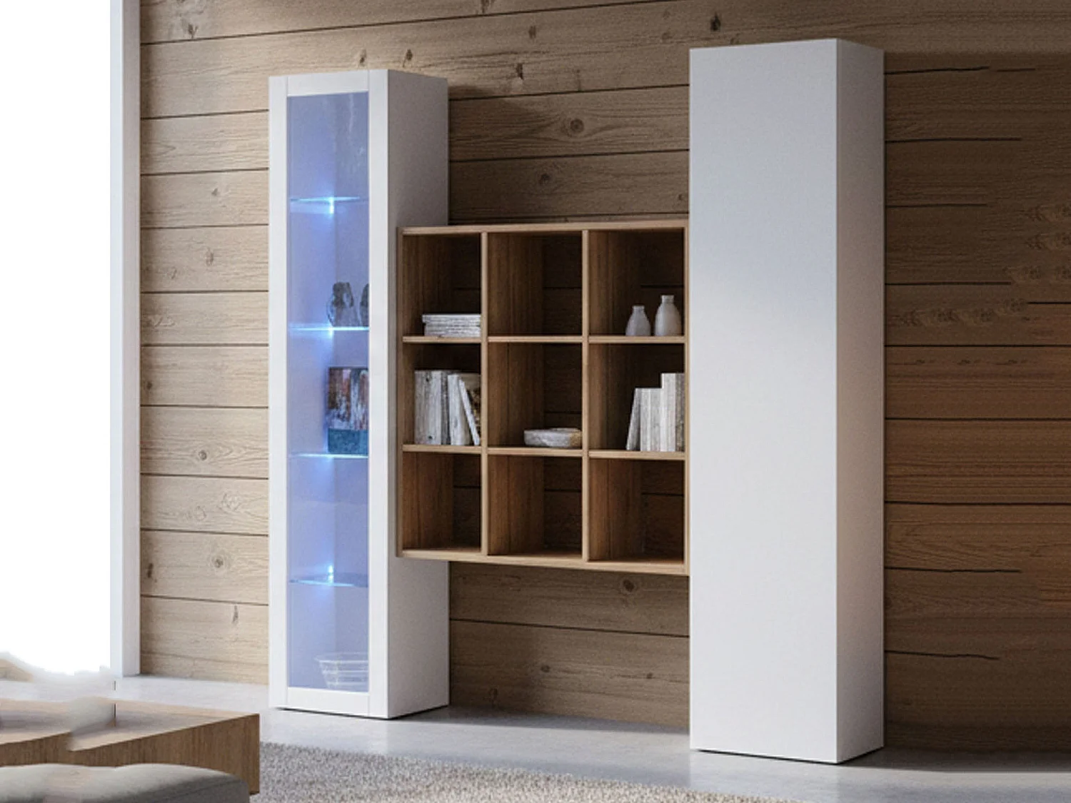 Colonno dressoir, 14 planken, gemaakt in Italië, 40x30x180h cm wit, 2 deuren, 19 vakken