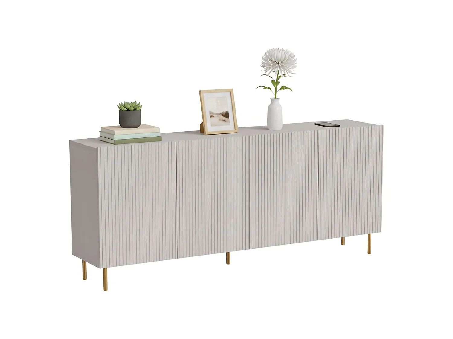 Buffet Cartaxo, 4 étagères, 42x200x82h cm Beige, Commode