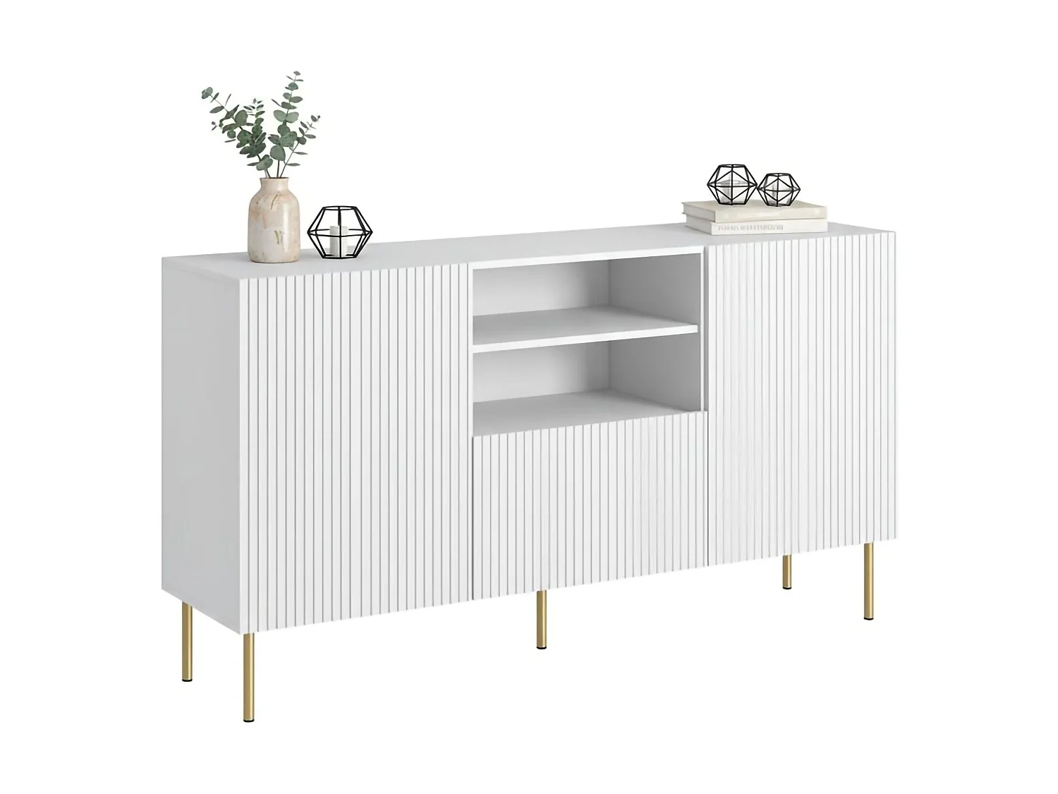 Dressoir Stornara, 4 planken, 150x42x82h cm wit, buffetkast, één lade, 2 deuren
