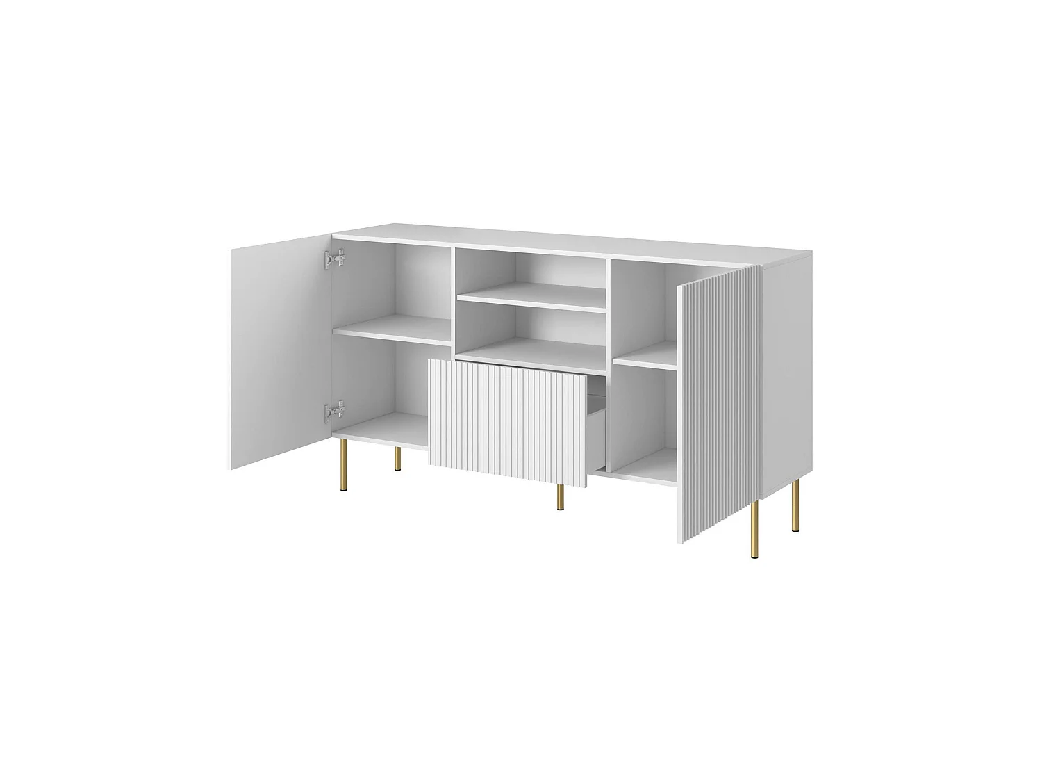 Dressoir Stornara, 4 planken, 150x42x82h cm wit, buffetkast, één lade, 2 deuren