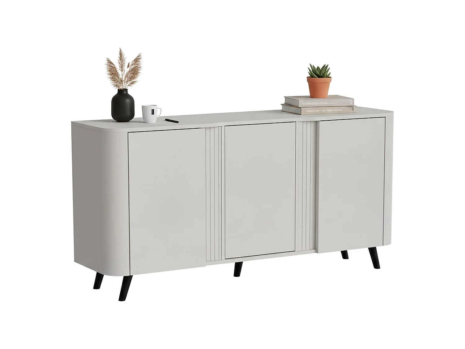 Dressoir Loreo, 3 planken, 151x42x70h cm beige, buffetkast, 3 deuren, 6 vakken
