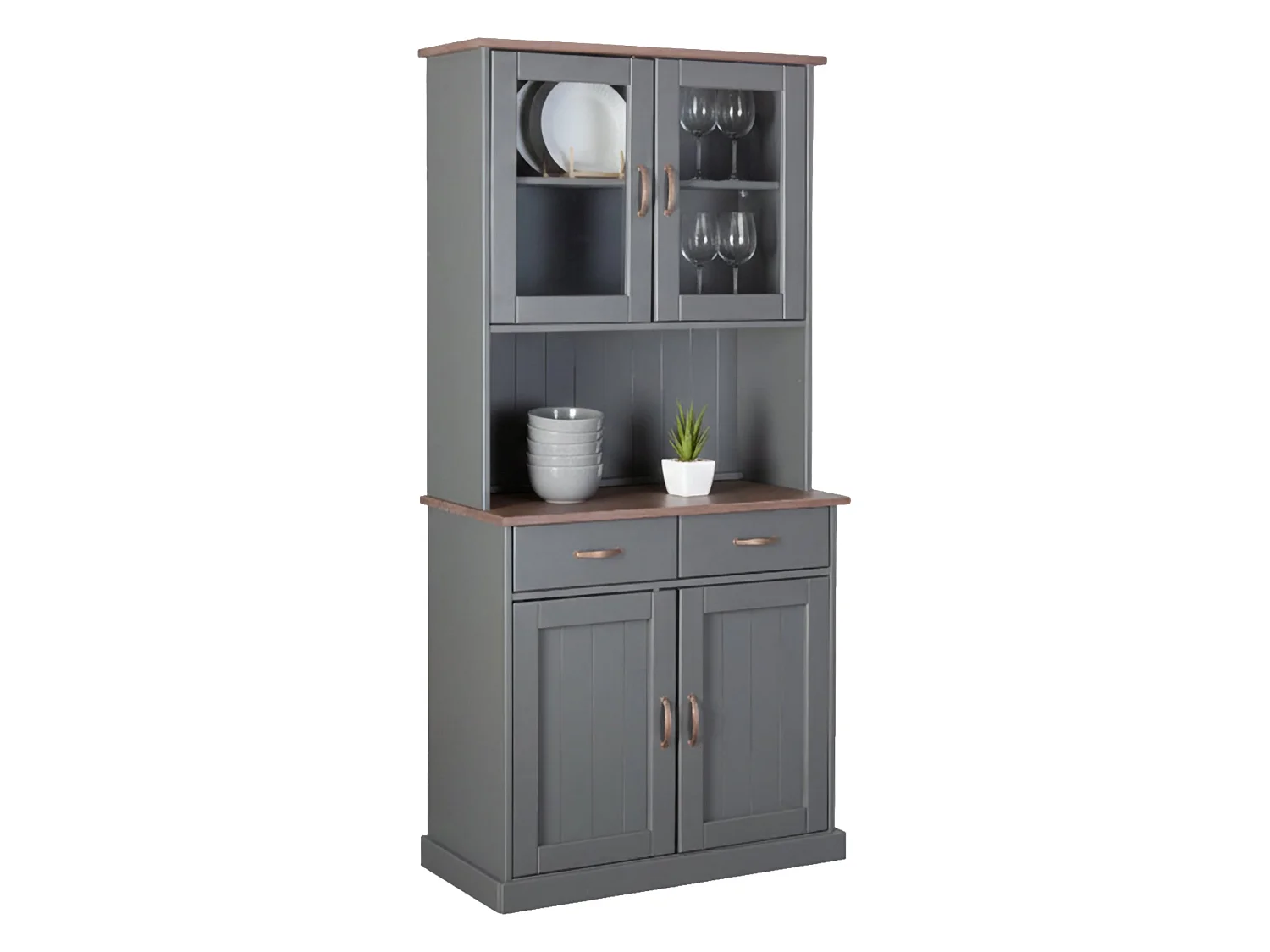Credenza Milzano, 2 Cassetti, 90x45x190h cm Grigio, Madia, 2 Ripiani, Apertura Battente