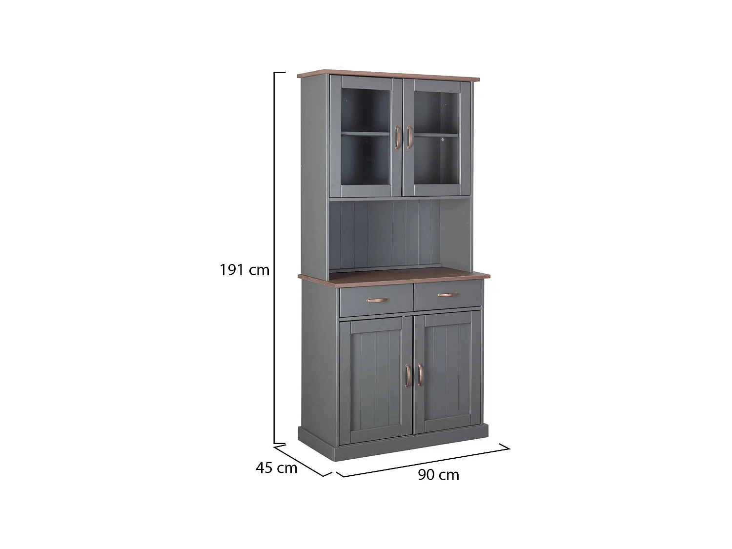 Credenza Milzano, 2 Cassetti, 90x45x190h cm Grigio, Madia, 2 Ripiani, Apertura Battente