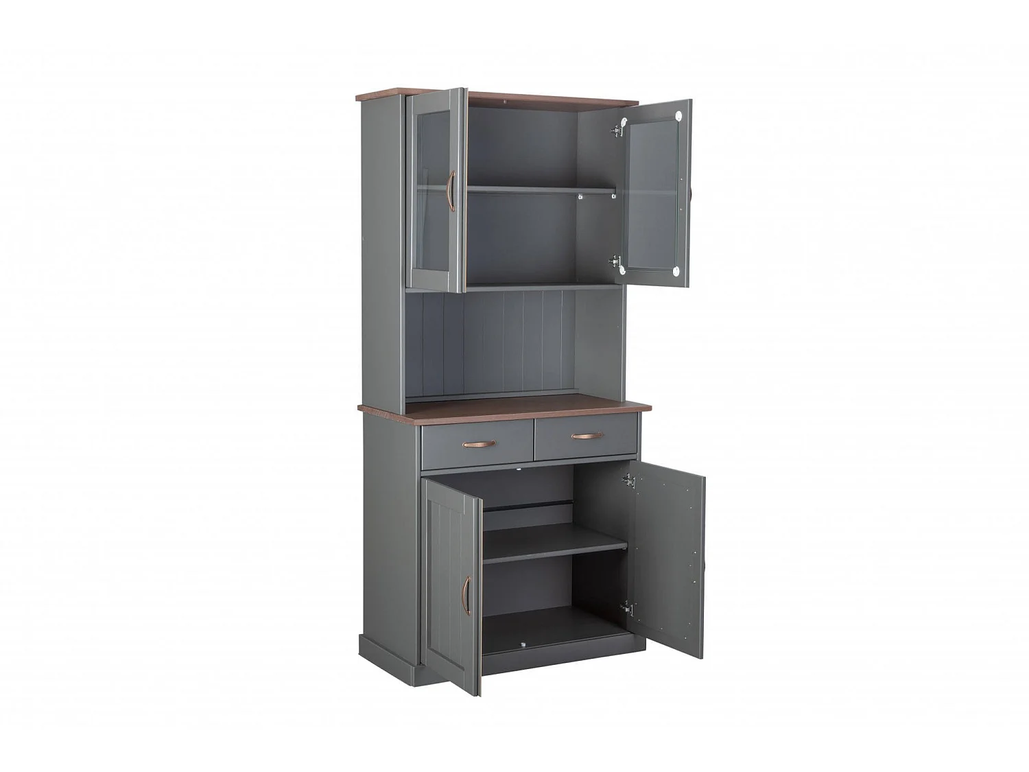 Credenza Milzano, 2 Cassetti, 90x45x190h cm Grigio, Madia, 2 Ripiani, Apertura Battente
