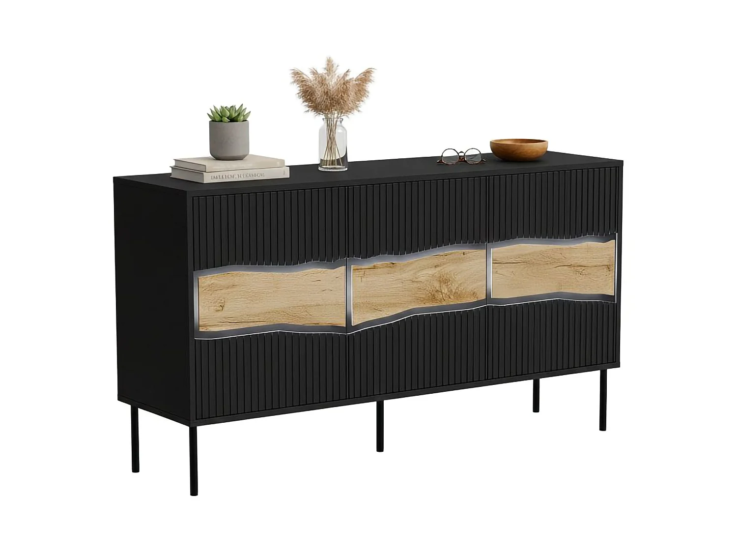 Buffet Xira, une Étagère, 40x143,5x80h cm Noir, Bahut