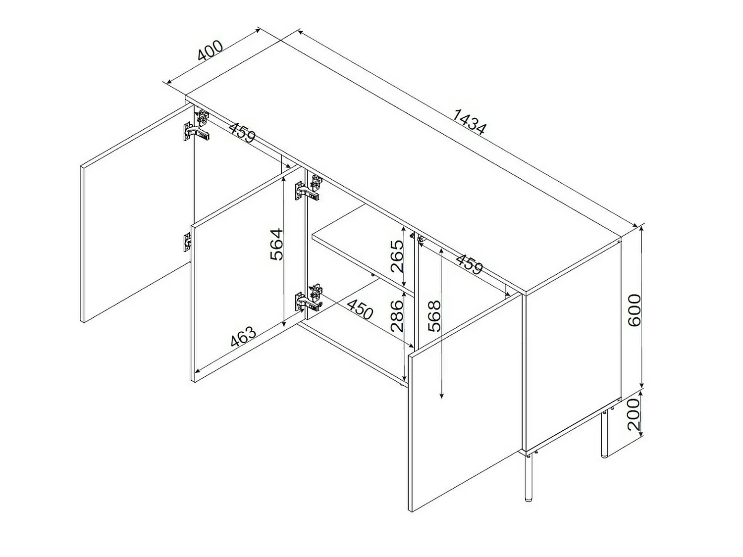 Buffet Xira, une Étagère, 40x143,5x80h cm Noir, Bahut