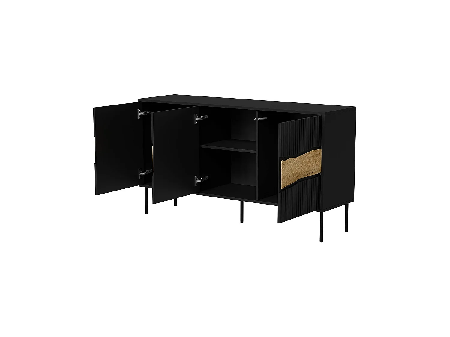 Buffet Xira, une Étagère, 40x143,5x80h cm Noir, Bahut