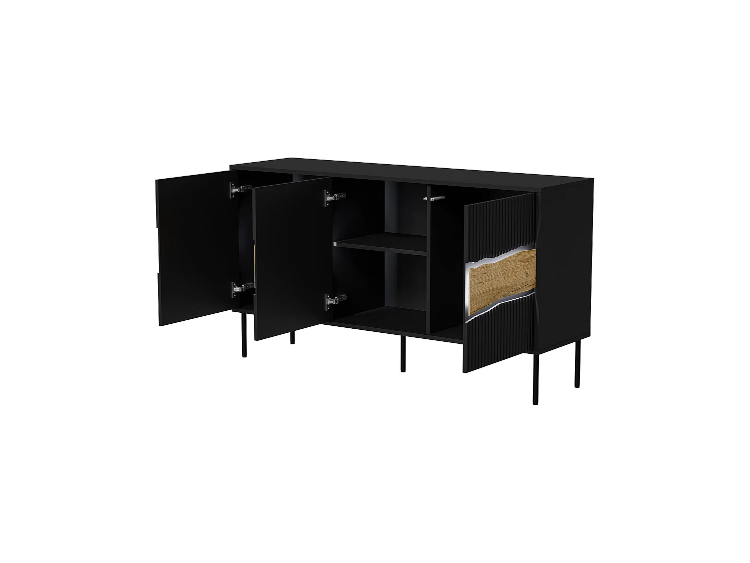 Buffet Xira, une Étagère, 40x143,5x80h cm Noir, Bahut