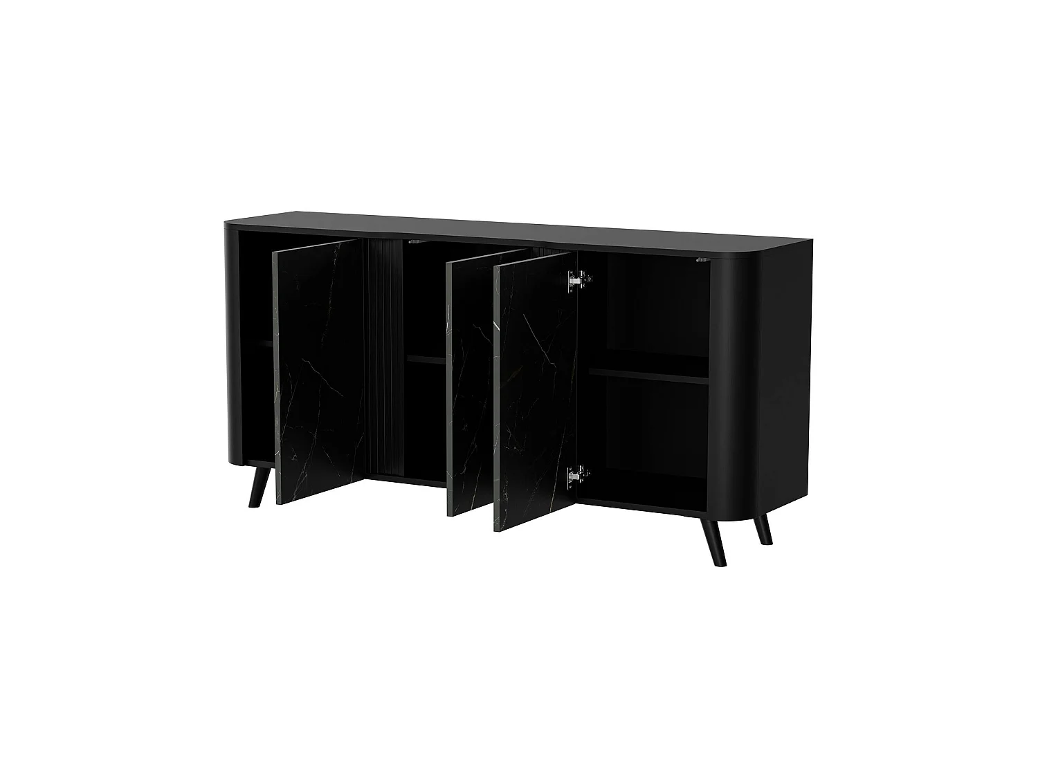 Dressoir Loreo, 3 planken, 151x42x70h cm wit marmer, 3 deuren, 6 vakken