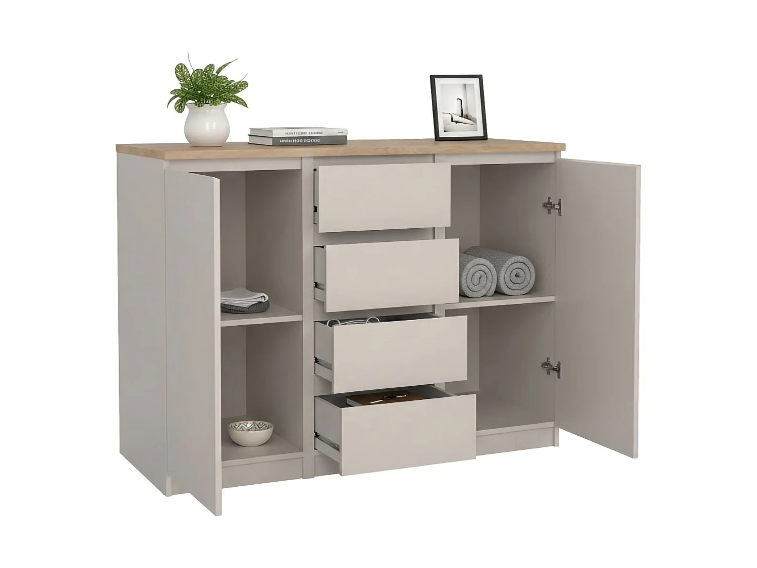 Buffet Qorina, 2 Étagères, 50x120,8x90,7h cm Beige, Enfilade