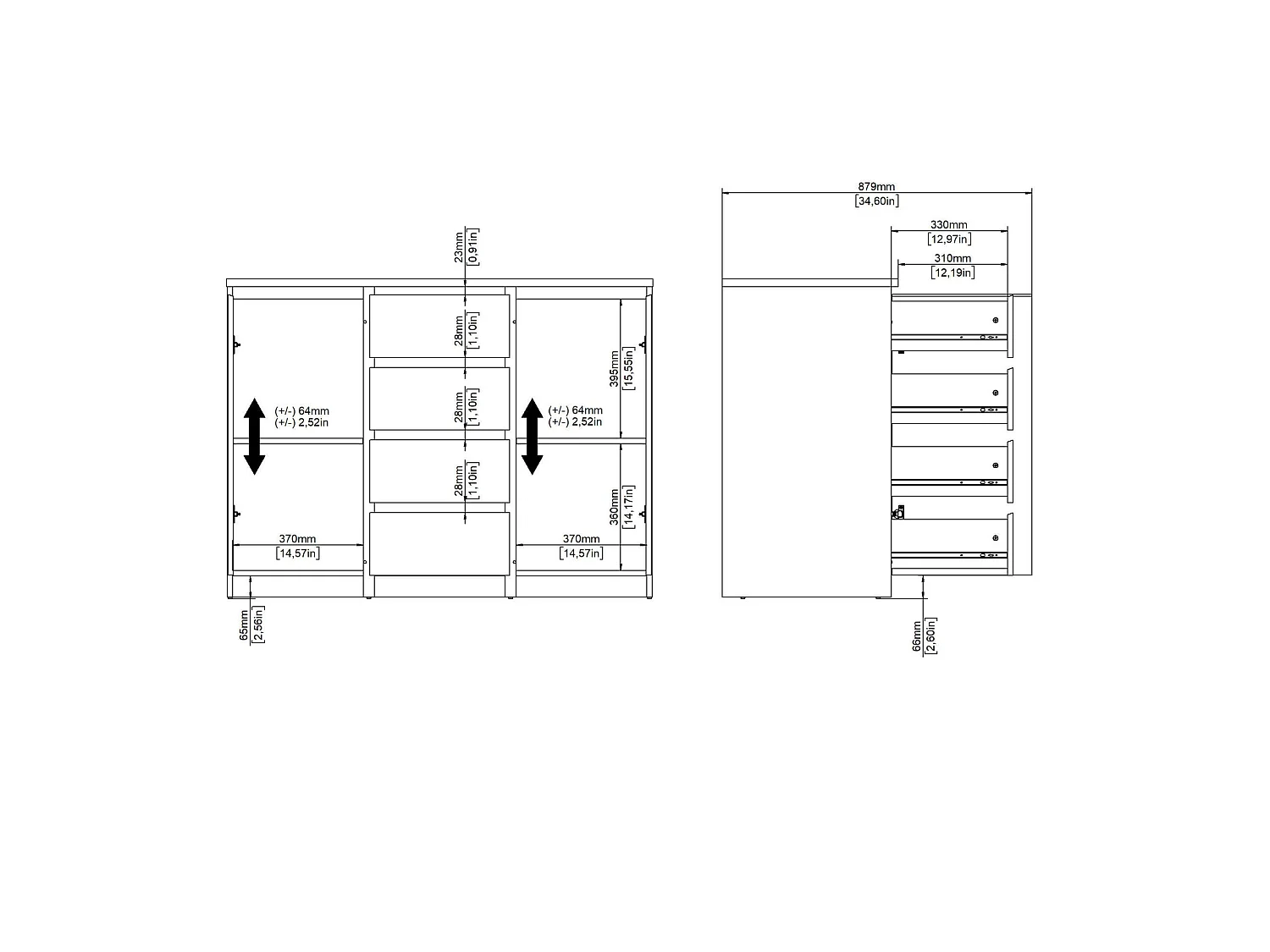 Buffet Qorina, 2 Étagères, 50x120,8x90,7h cm Beige, Enfilade