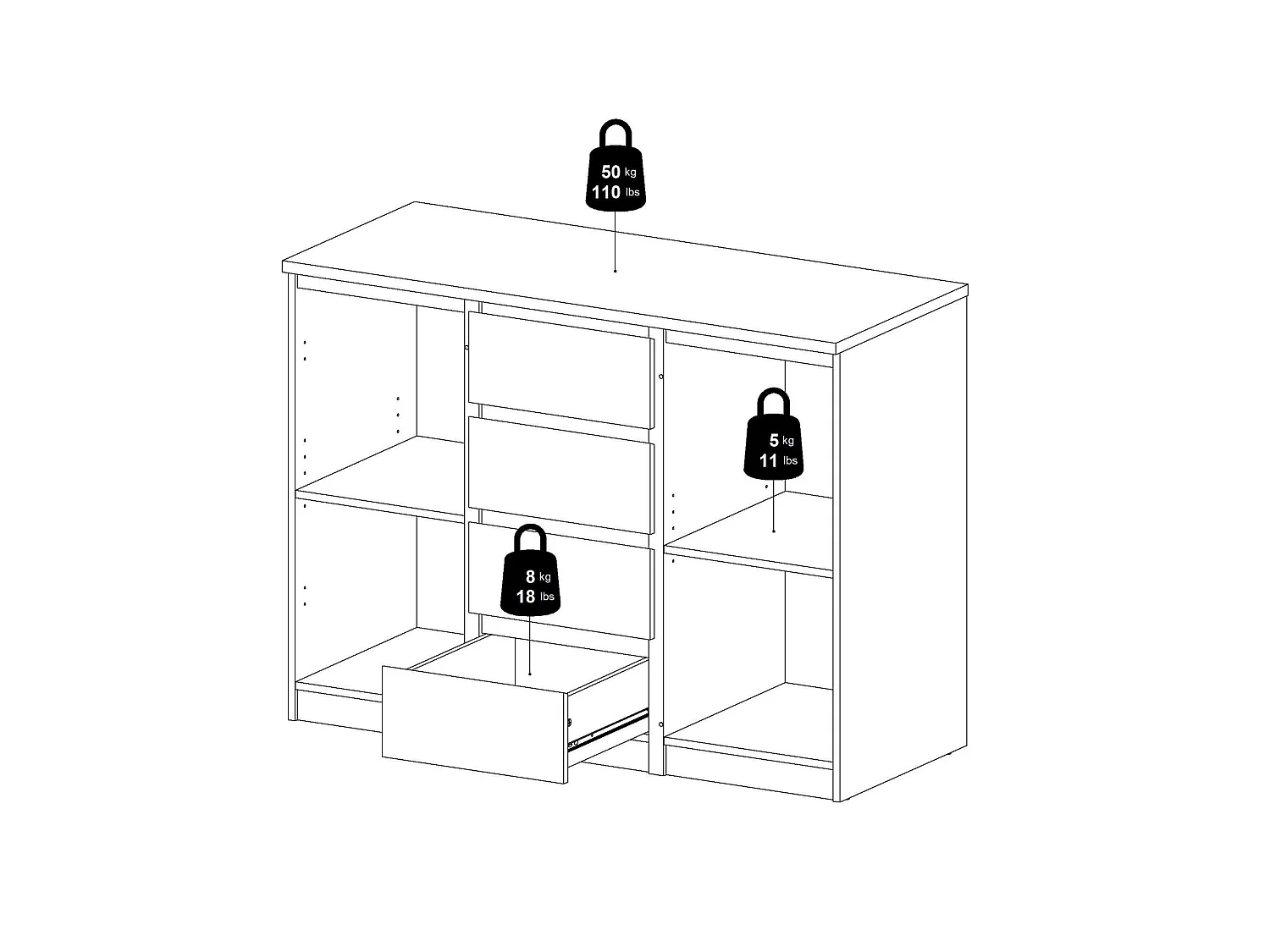 Buffet Qorina, 2 Étagères, 50x120,8x90,7h cm Beige, Enfilade