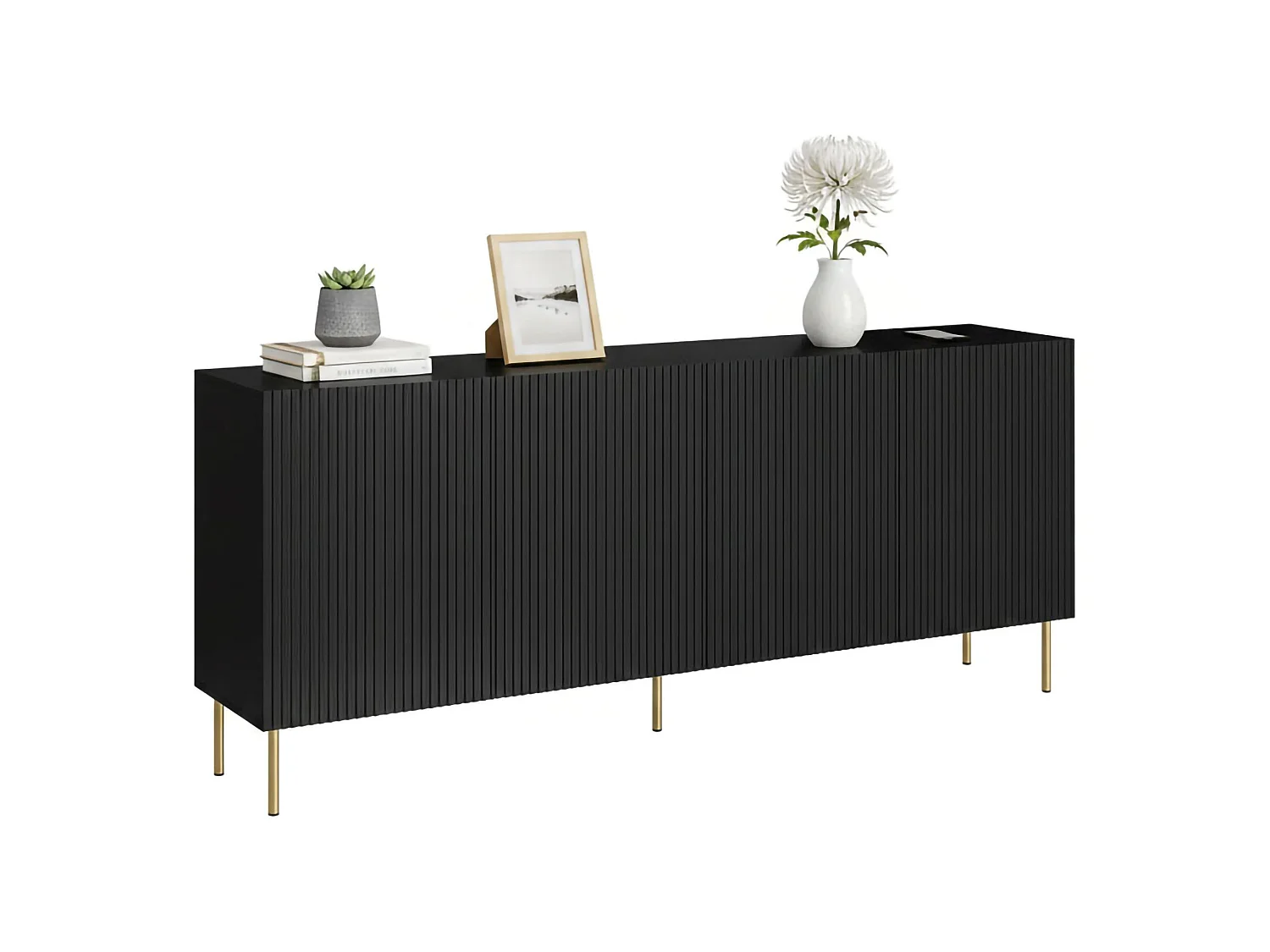 Buffet Cartaxo, 4 Étagères, 42x200x82h cm Noir, Bahut