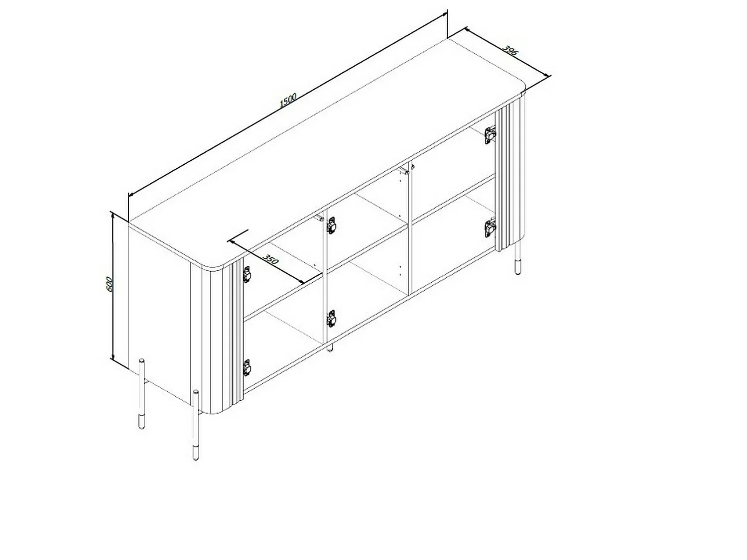Buffet Amora, 3 étagères, 39,6x150x80h cm Noir, Meuble