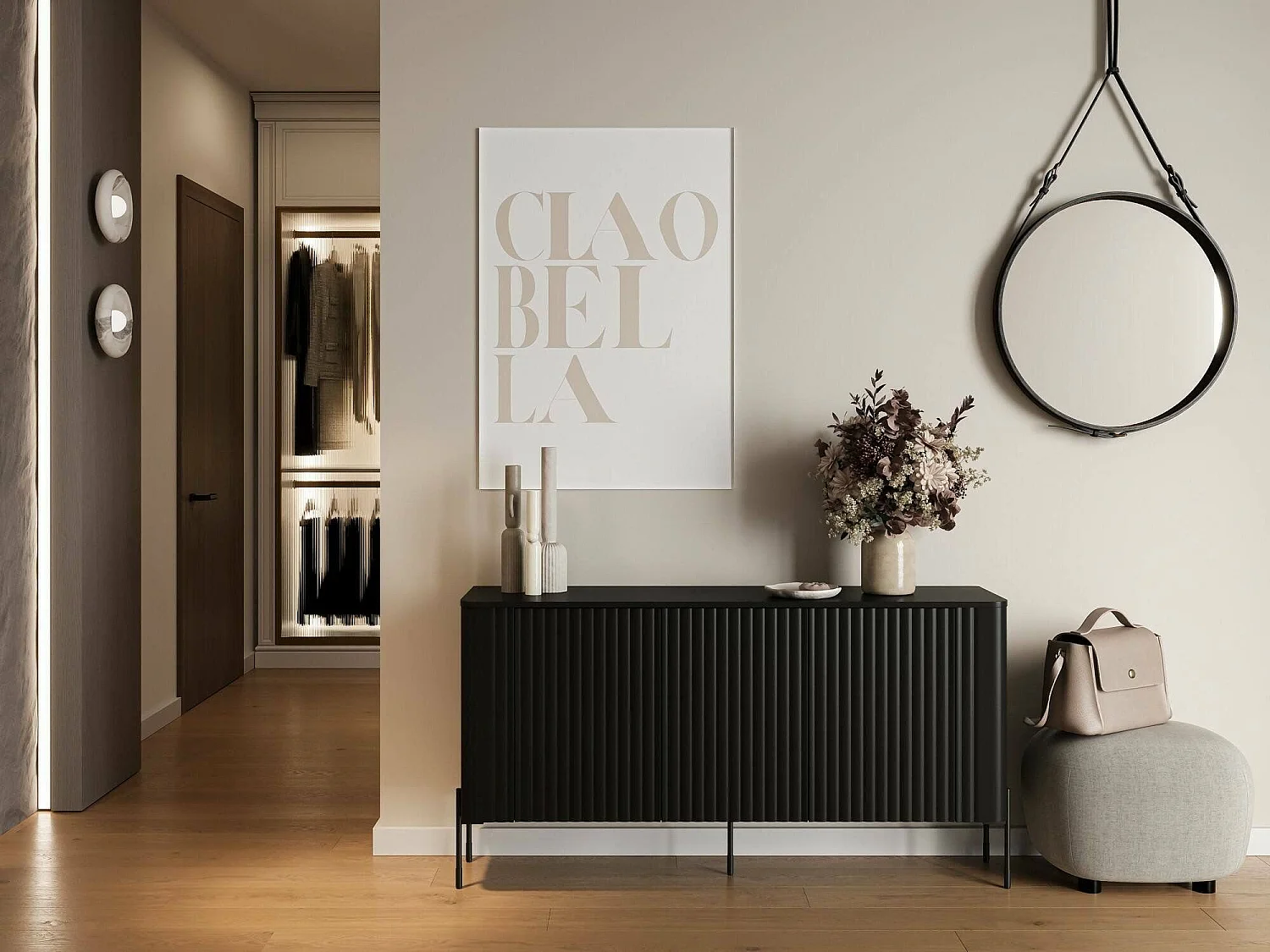 Buffet Amora, 3 étagères, 39,6x150x80h cm Noir, Meuble