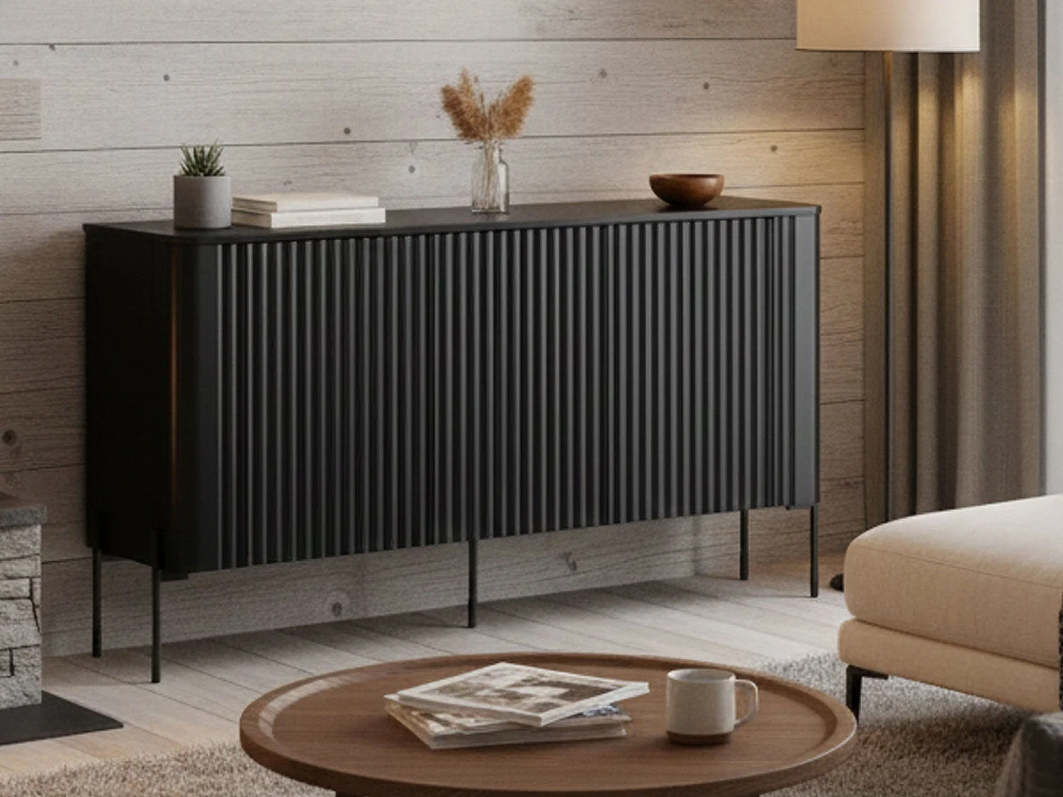 Buffet Amora, 3 étagères, 39,6x150x80h cm Noir, Meuble