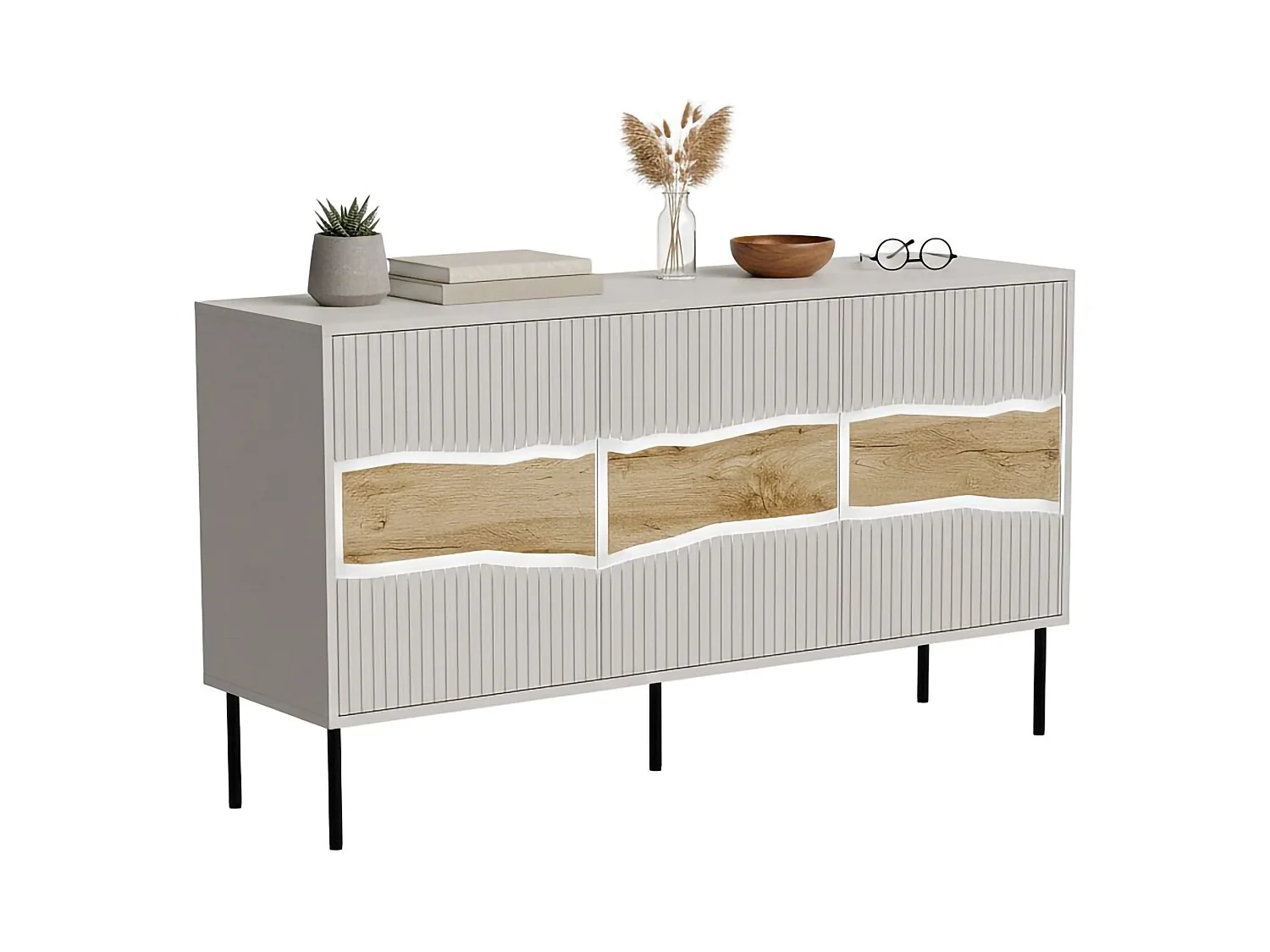 Buffet Xira, une Étagère, 40x143,5x80h cm Beige, Credenza