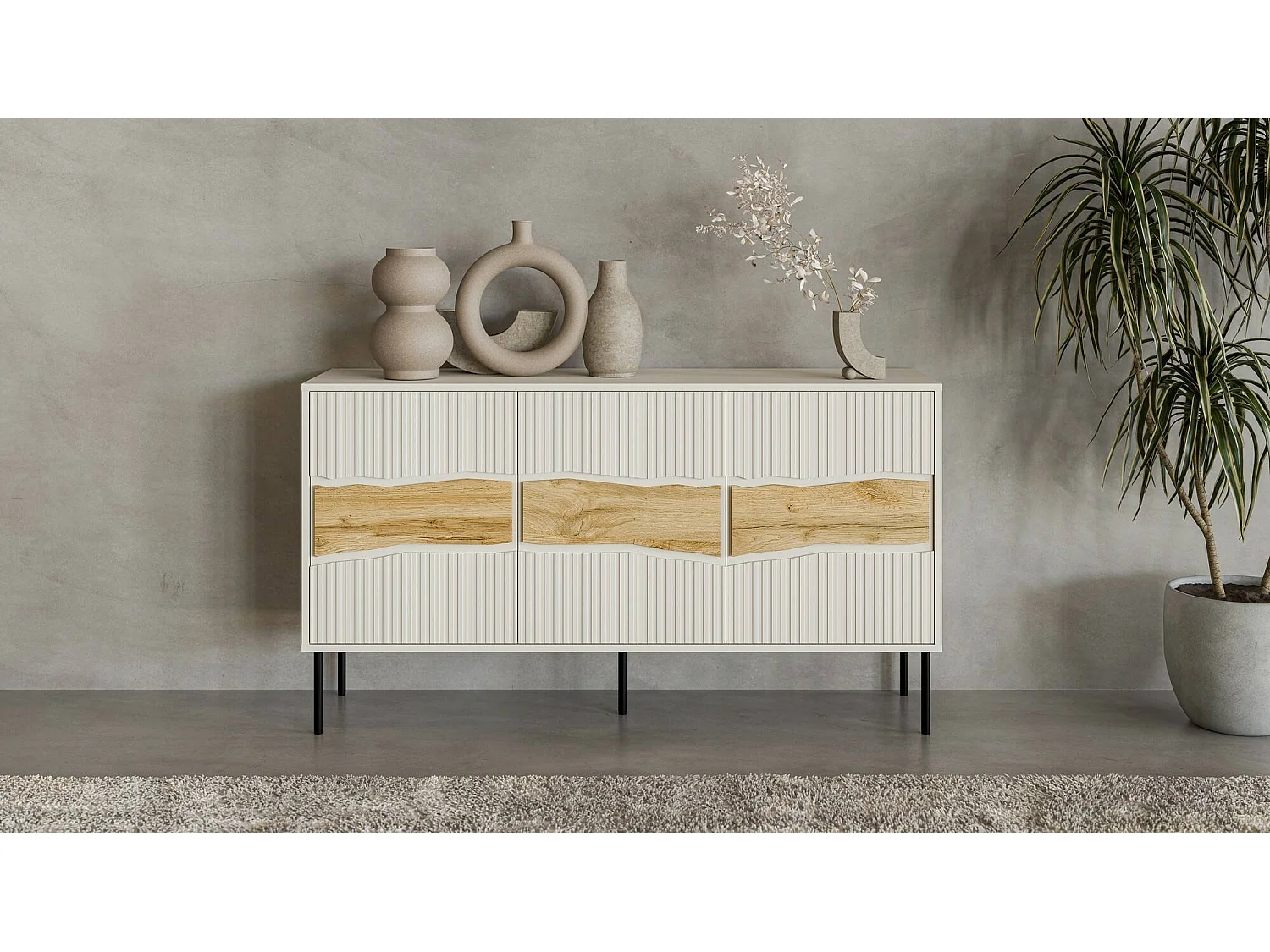 Buffet Xira, une Étagère, 40x143,5x80h cm Beige, Credenza