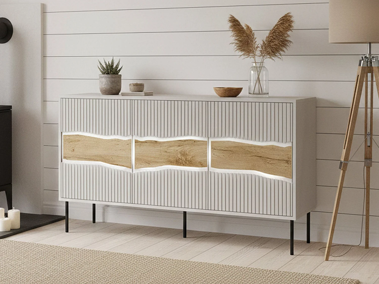 Buffet Xira, une Étagère, 40x143,5x80h cm Beige, Credenza
