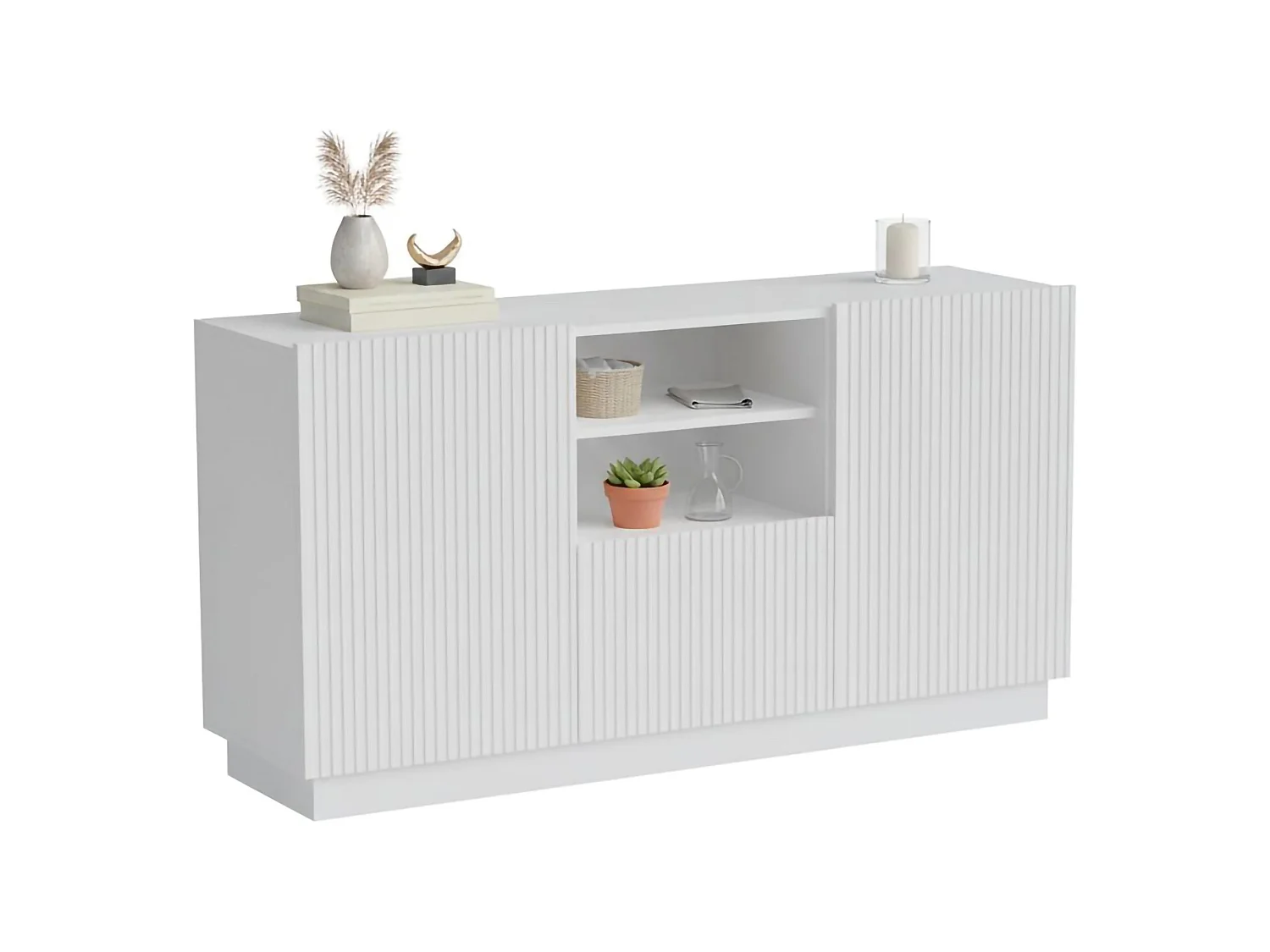 Aparador Serchio, 4 estantes, 150x40x78h cm blanco, un cajón, 2 puertas