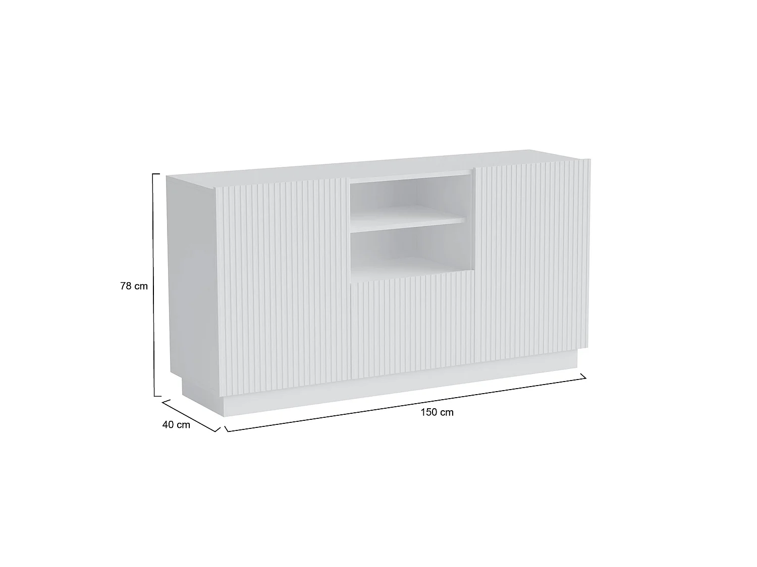 Aparador Serchio, 4 estantes, 150x40x78h cm blanco, un cajón, 2 puertas