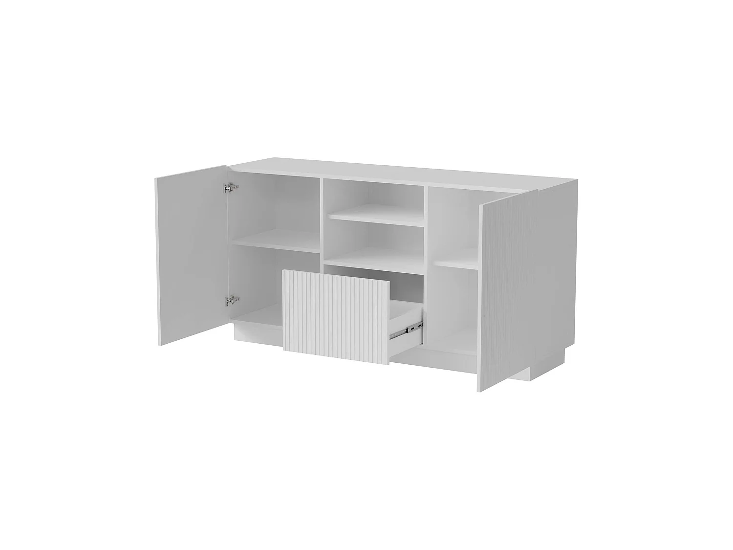 Aparador Serchio, 4 estantes, 150x40x78h cm blanco, un cajón, 2 puertas