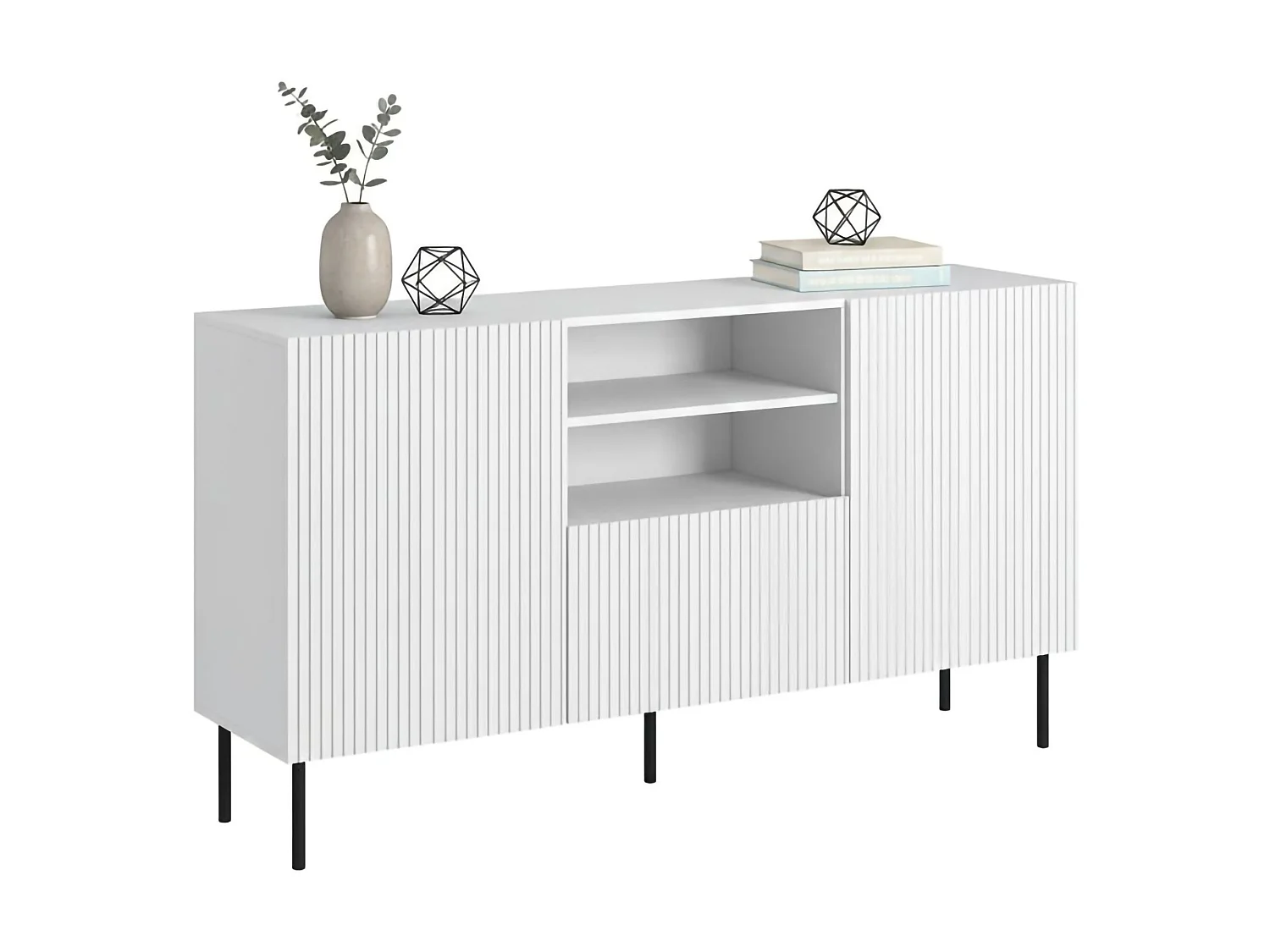 Buffet Chaves, 4 étagères, 42x150x82h cm Blanc, Bahut