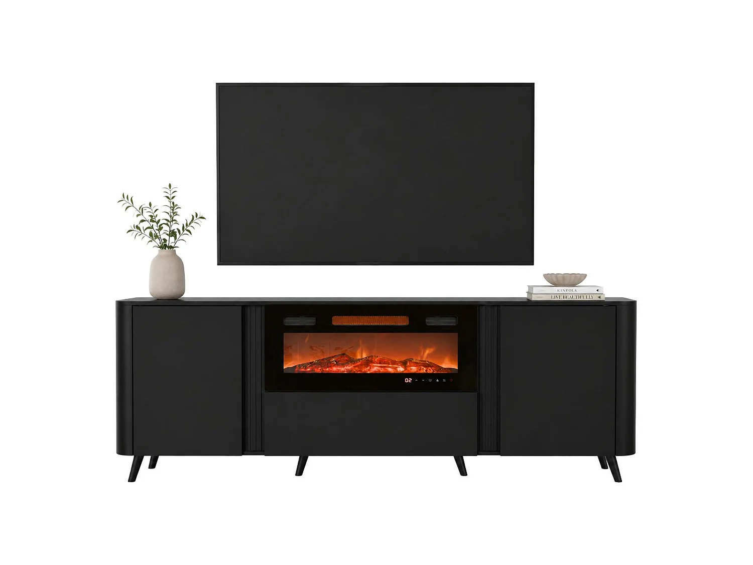 Buffet Santarem, Tiroirs, 40x190,5x68,9h cm Noir, Enfilade