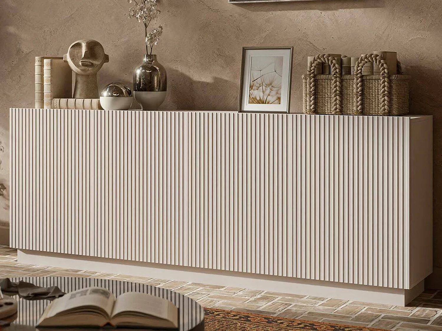 Credenza Elvas, 4 Ripiani, 40x150x48h cm Beige, Madia