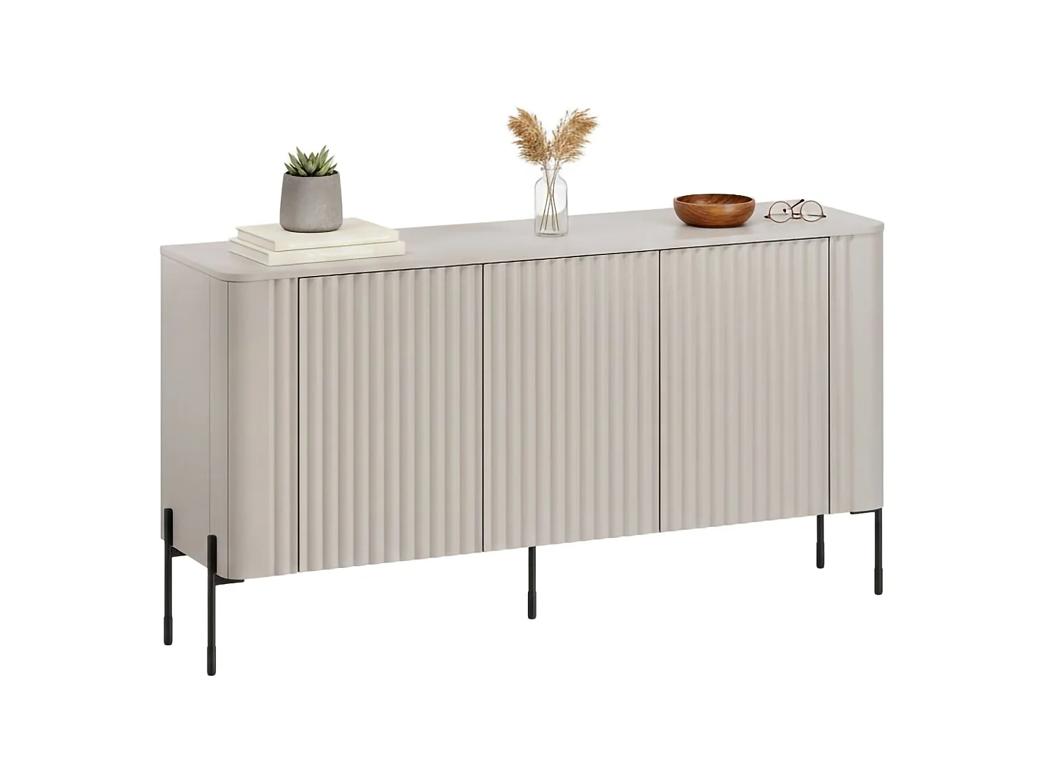 Dressoir Susegana, 3 planken, 150x40x80h cm beige, buffetkast, 3 deuren, 6 vakken