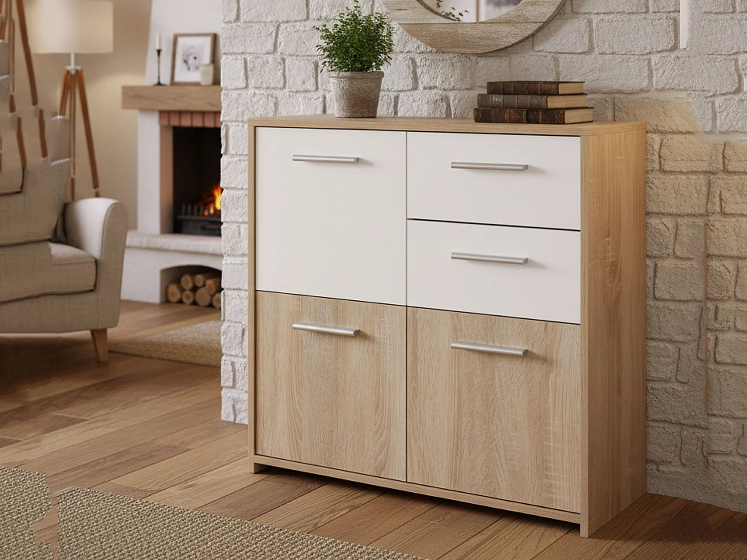 Dbhati Sideboard, 2 Schubladen, 30x77x77h cm Weiß, Anrichte