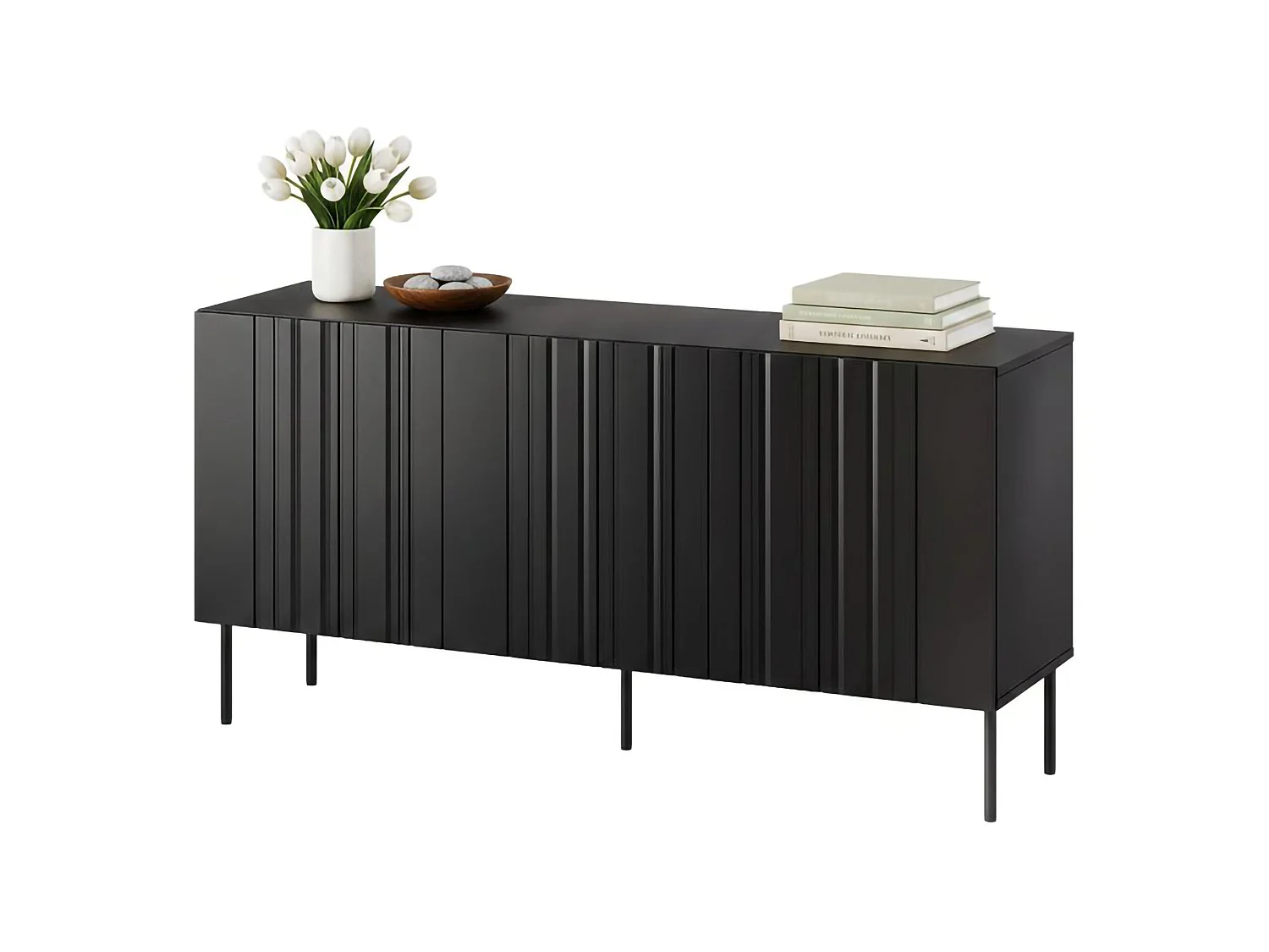 Buffet Torres, une Étagère, 42x150,5x75h cm Noir, Enfilade